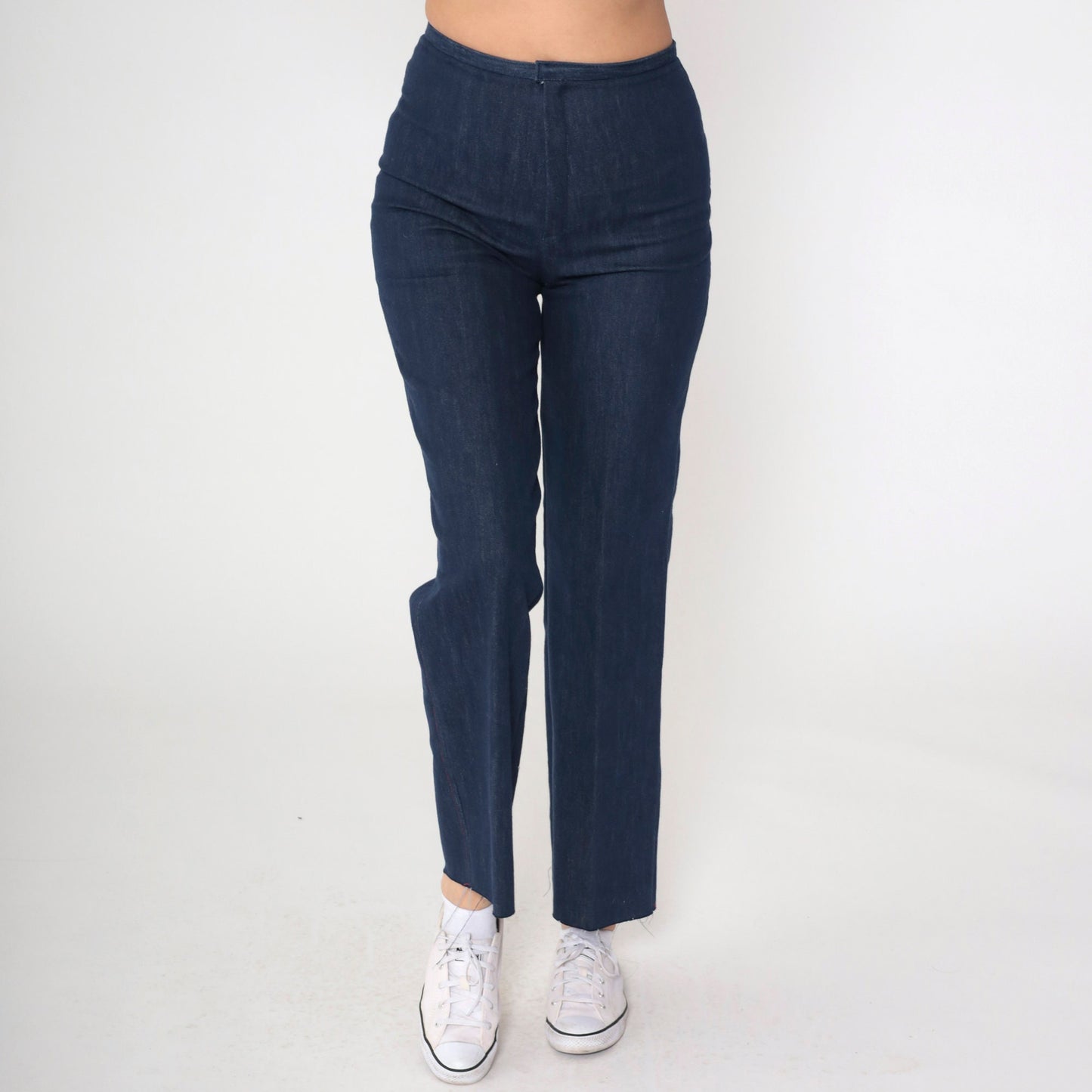 80s Dark Wash Straight Leg Jeans High Rise Embroidered Hearts CR Small S