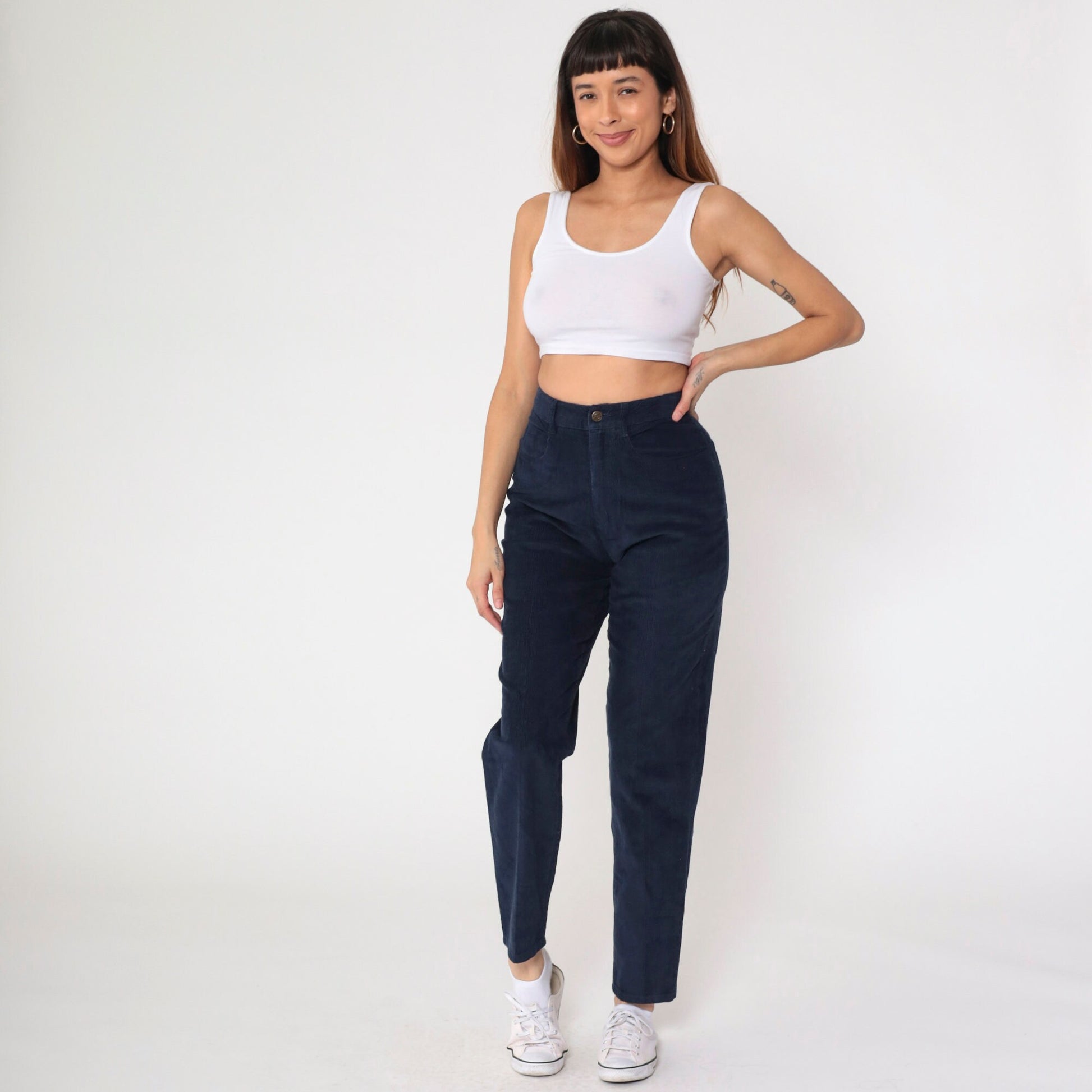 90s Talbots Navy Corduroy High-Waist Trousers Straight Leg Small 4