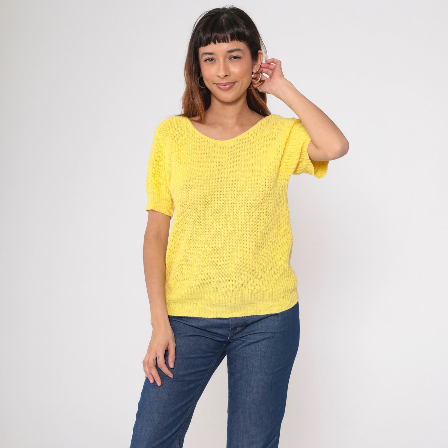 80s Jaguar Yellow Knit Short Sleeve Crewneck Pullover Small S