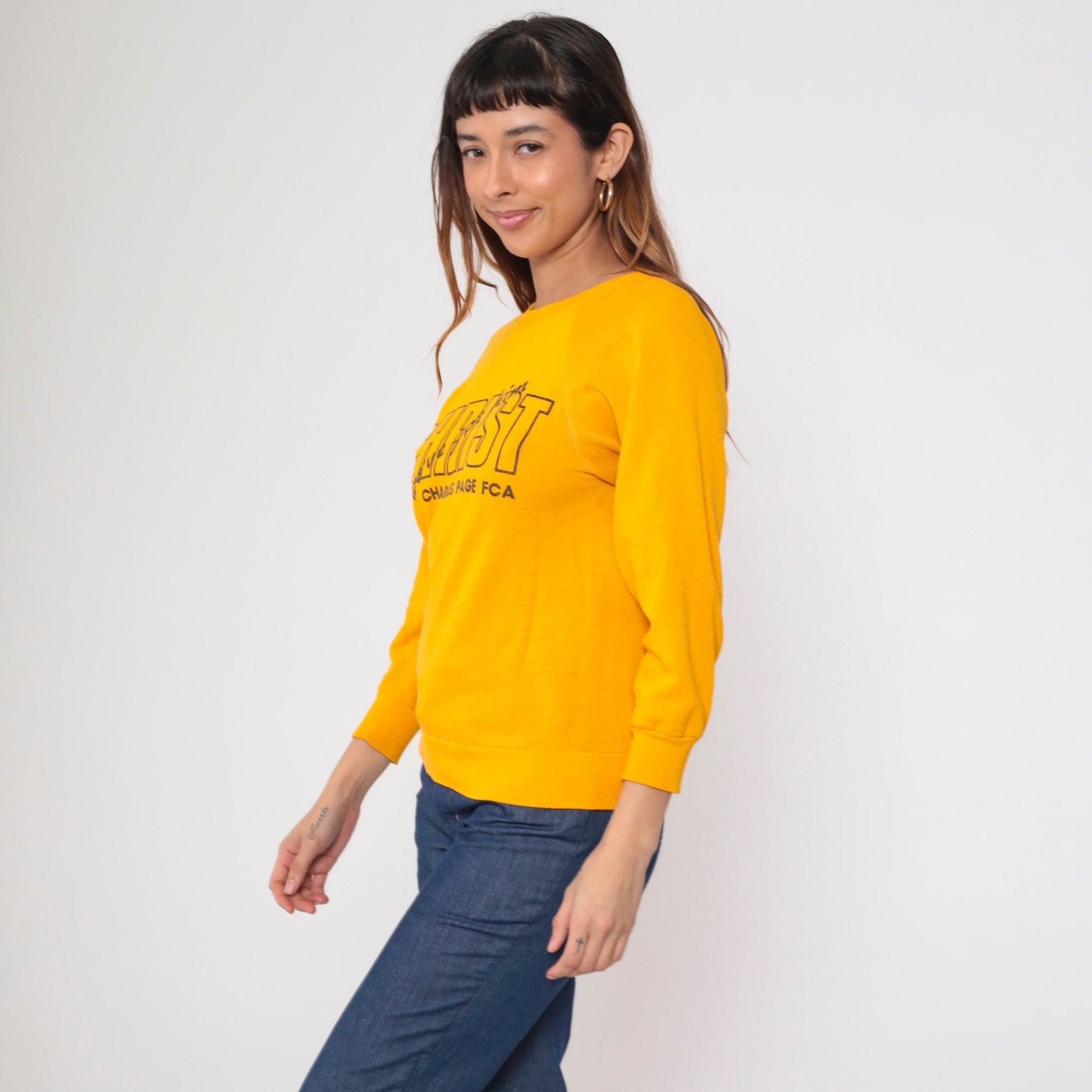 80s Christian FCA Sweatshirt 'Christ We've Got Him' Yellow Raglan Extra Small