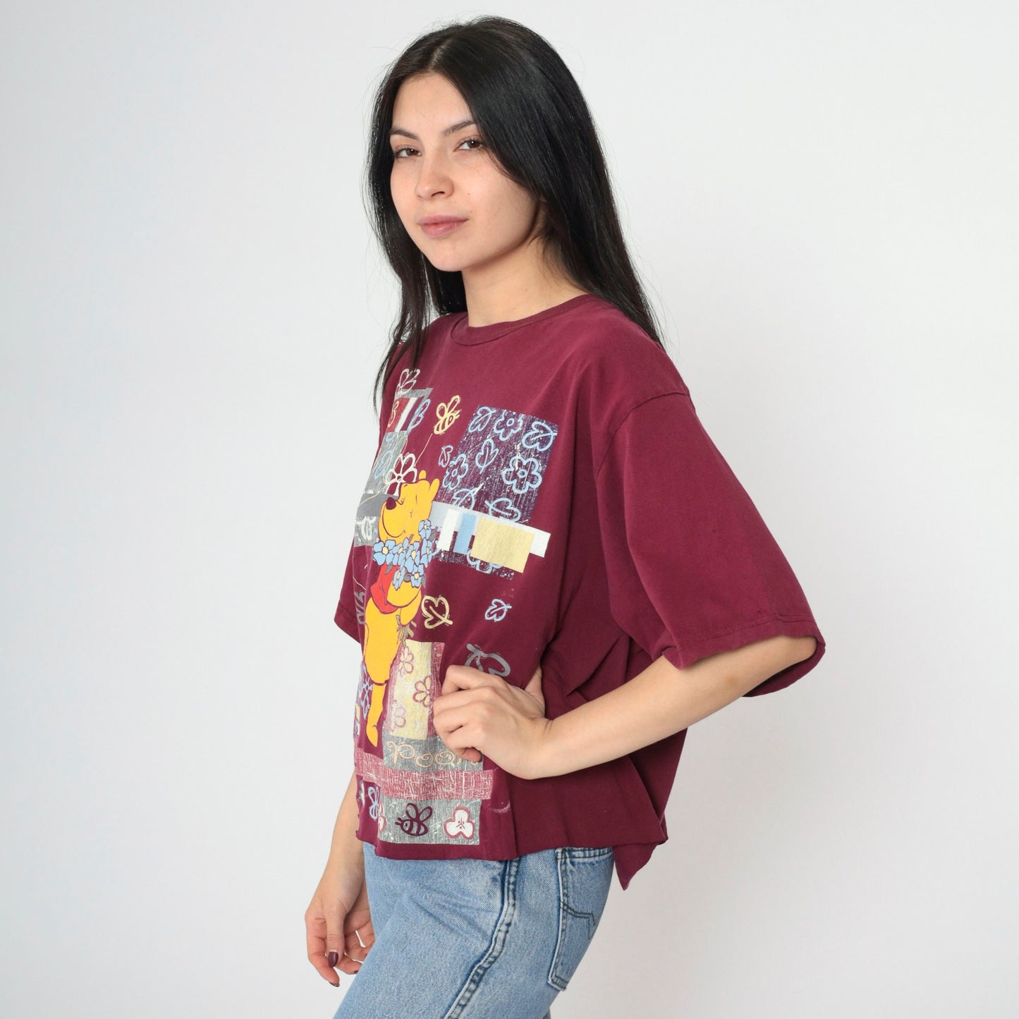 90s Winnie the Pooh Disney T-Shirt Burgundy Graphic Cutoff Plus Size XXL
