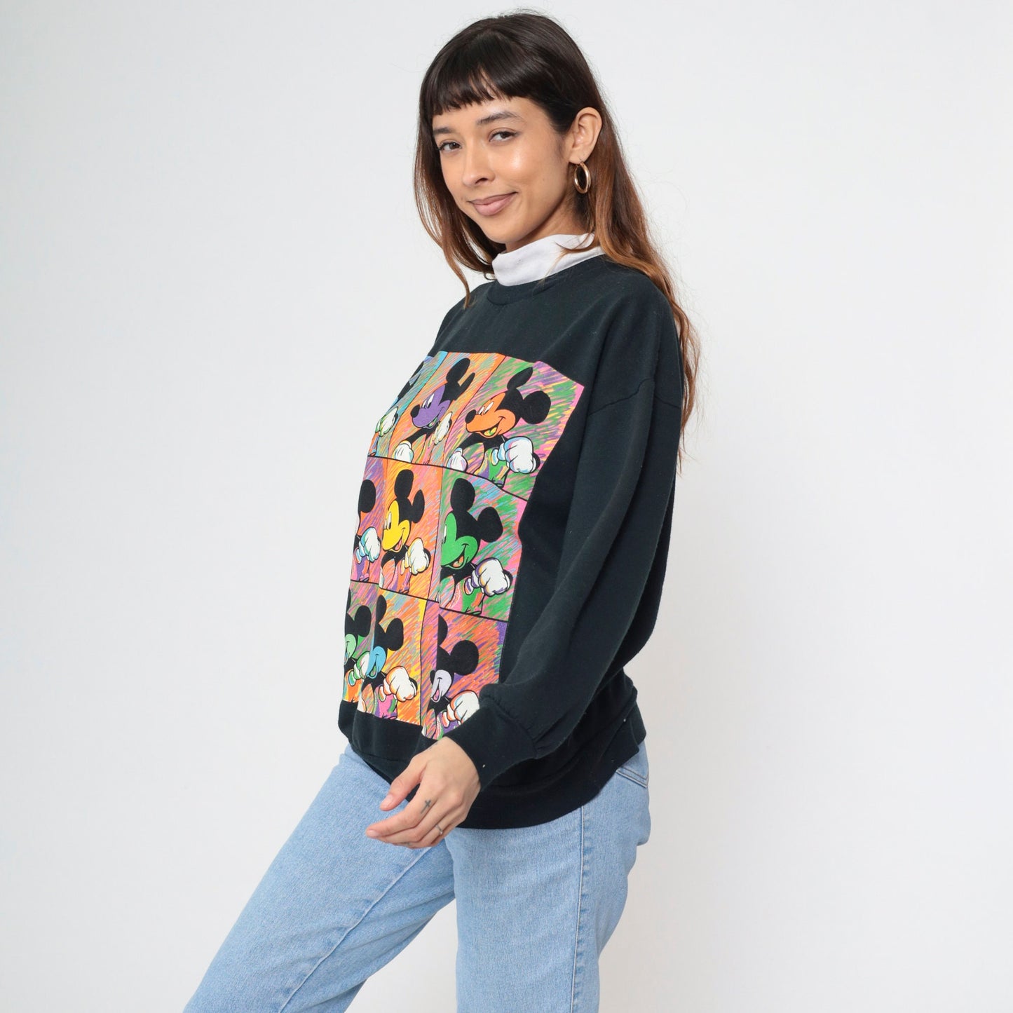 90s Mickey Mouse Turtleneck Sweatshirt Black Disney Embroidered Large