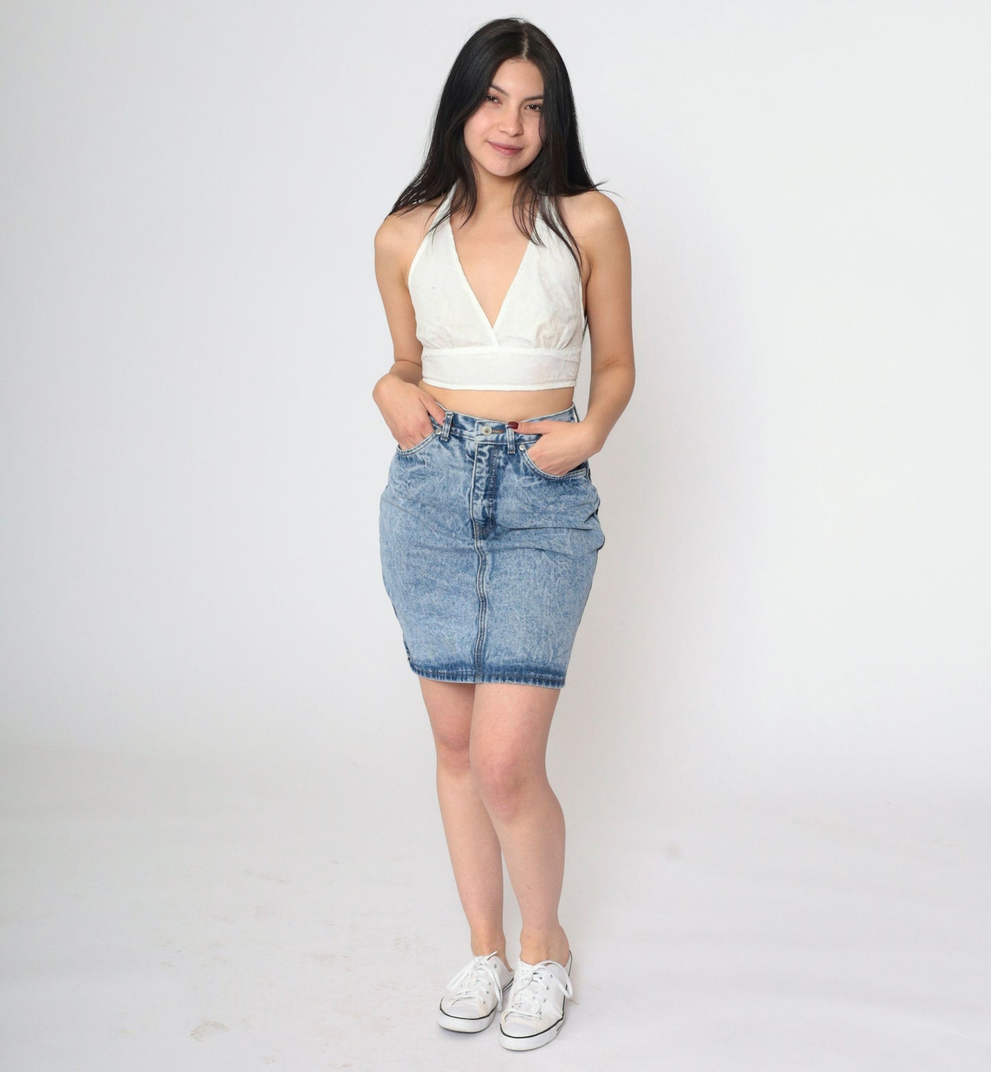Jordache Acid Wash Denim Mini Skirt 90s High Waist Pencil Blue Small