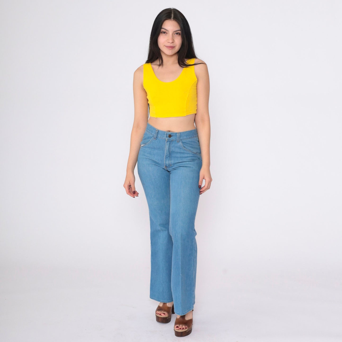 90s Yellow Scoop Neck Crop Tank Top Tight Fitted Small