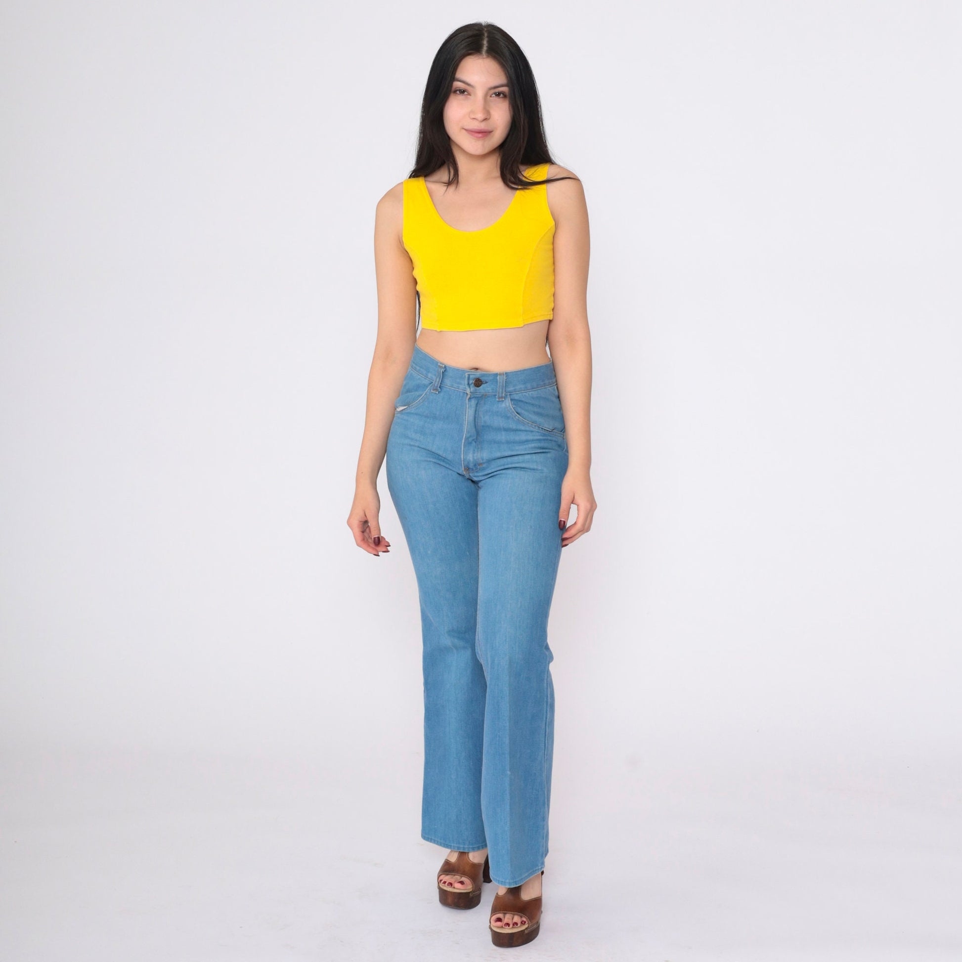 90s Yellow Scoop Neck Crop Tank Top Tight Fitted Small