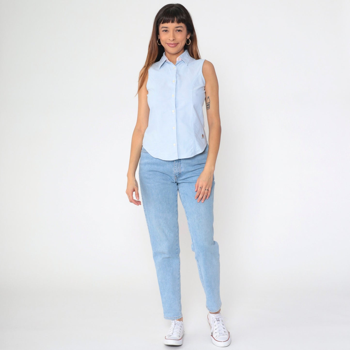 Tommy Hilfiger Y2K Light Blue Sleeveless Button-Up Blouse Small 4
