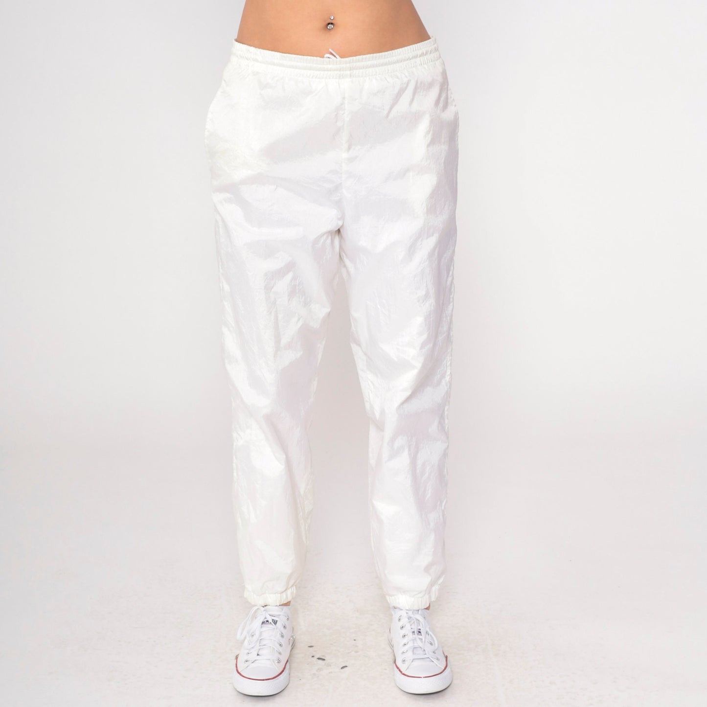 90s Off-White Nylon Track Pants Vintage Jogging Warmup Small