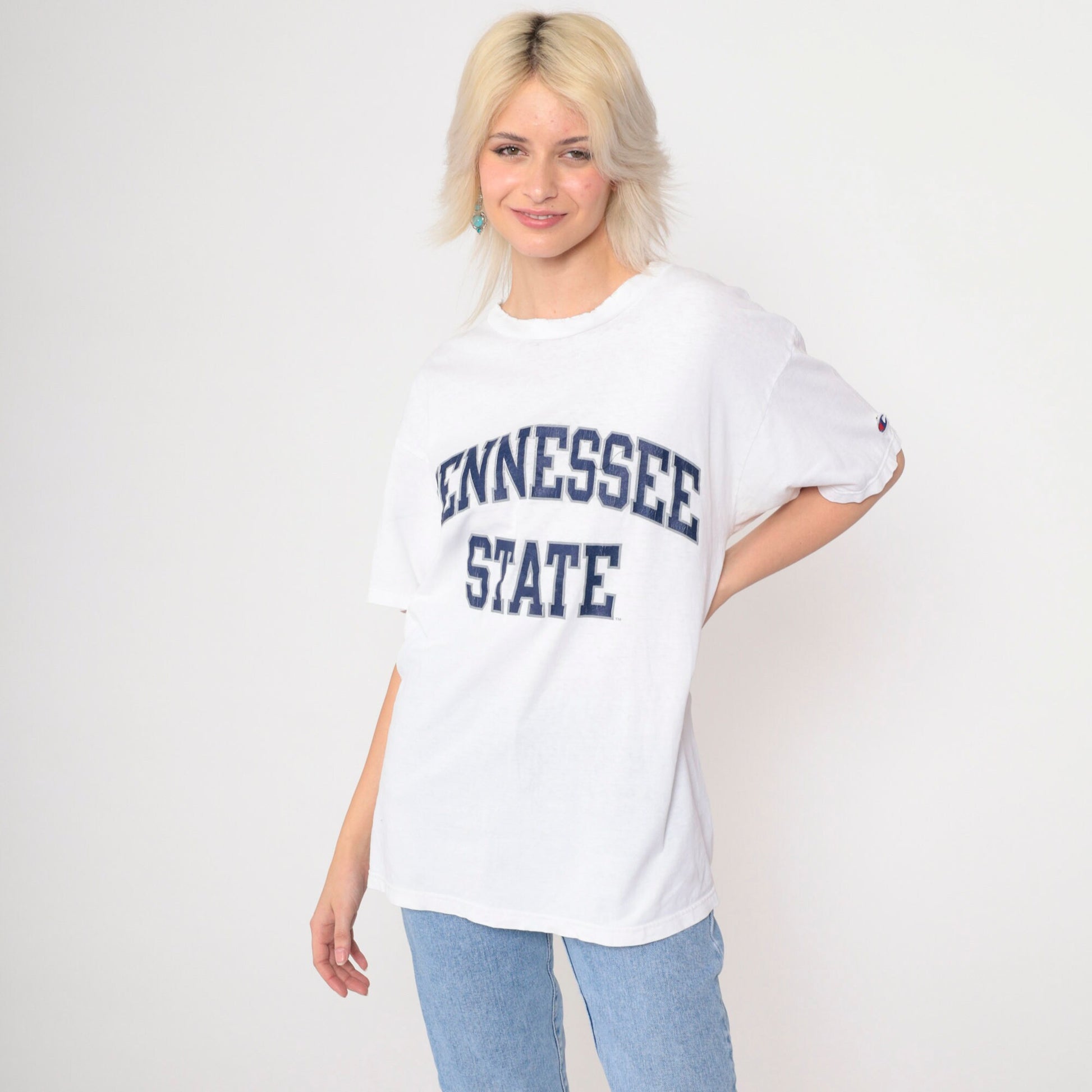 90s Tennessee State University Champion T-Shirt White Graphic Large