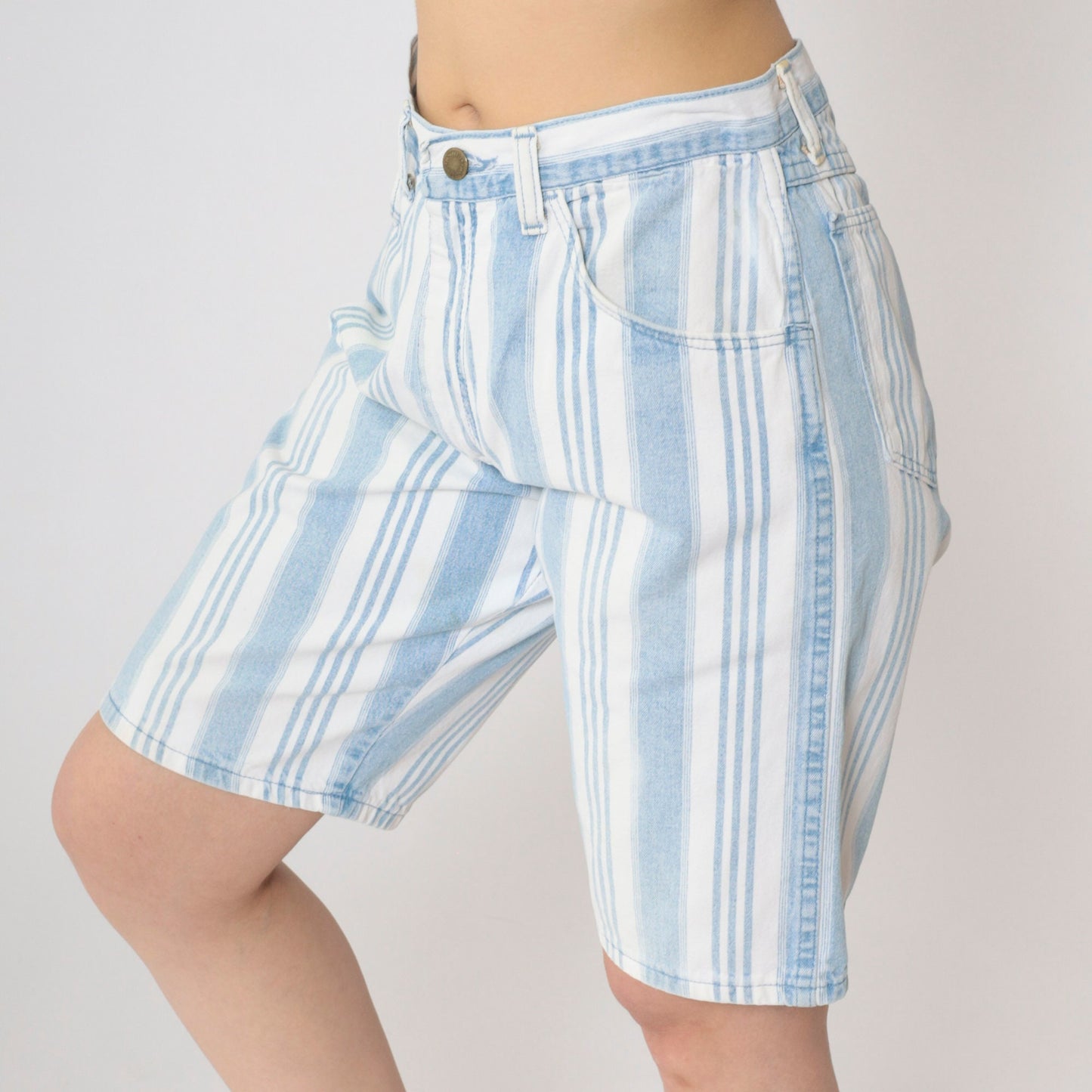 90s Wrangler Striped Denim Shorts High Waist Light Blue White Medium 31