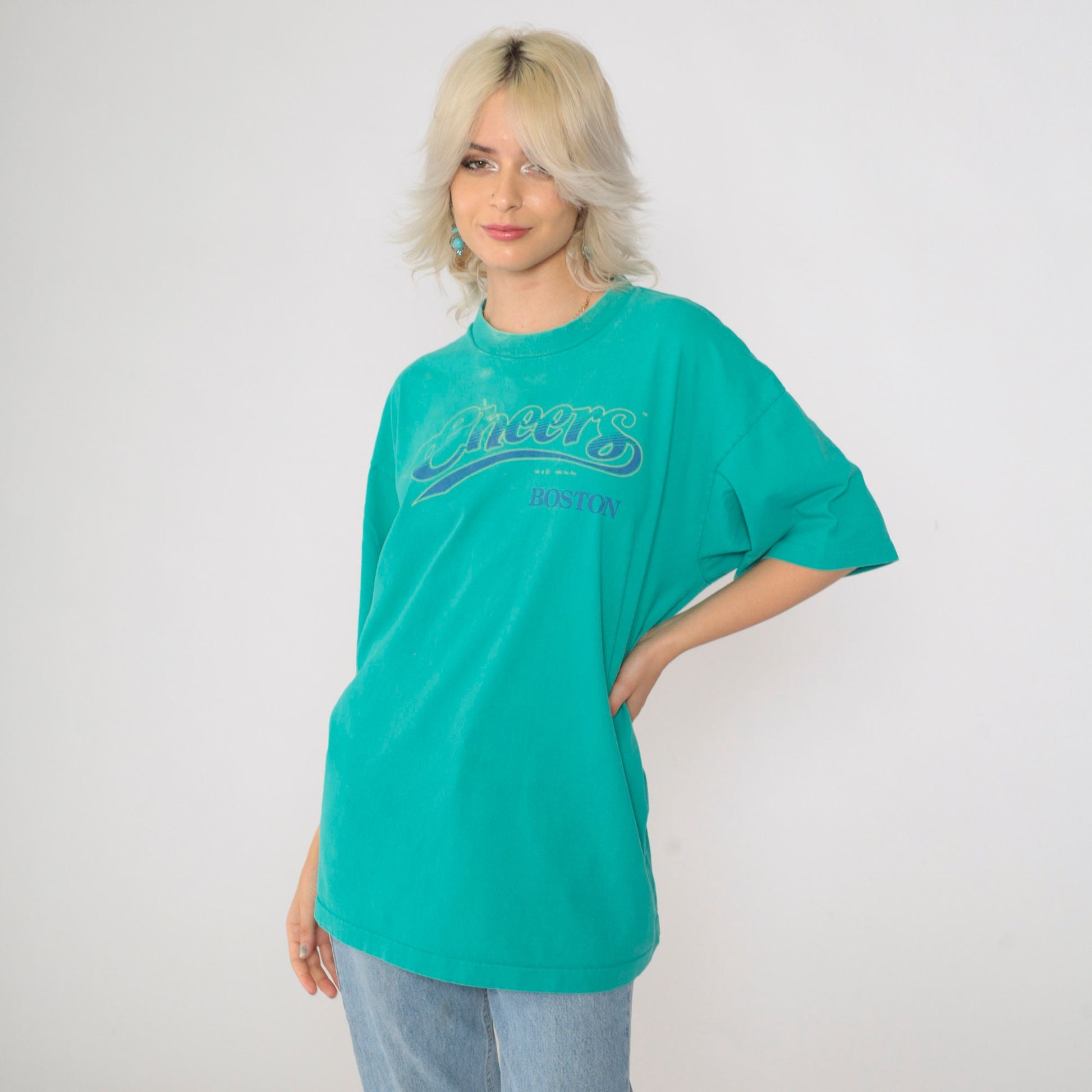 90s Cheers Boston Graphic T-Shirt Turquoise Green Single Stitch Extra Extra Large XXL