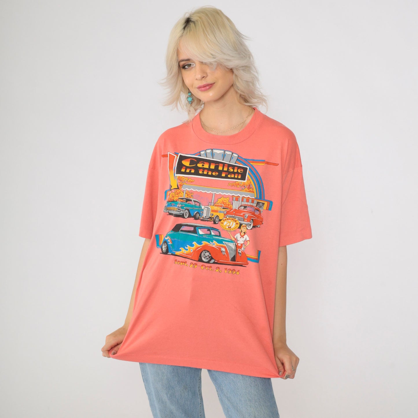 1994 Carlisle in the Fall Classic Car Graphic T-Shirt Coral Extra Large
