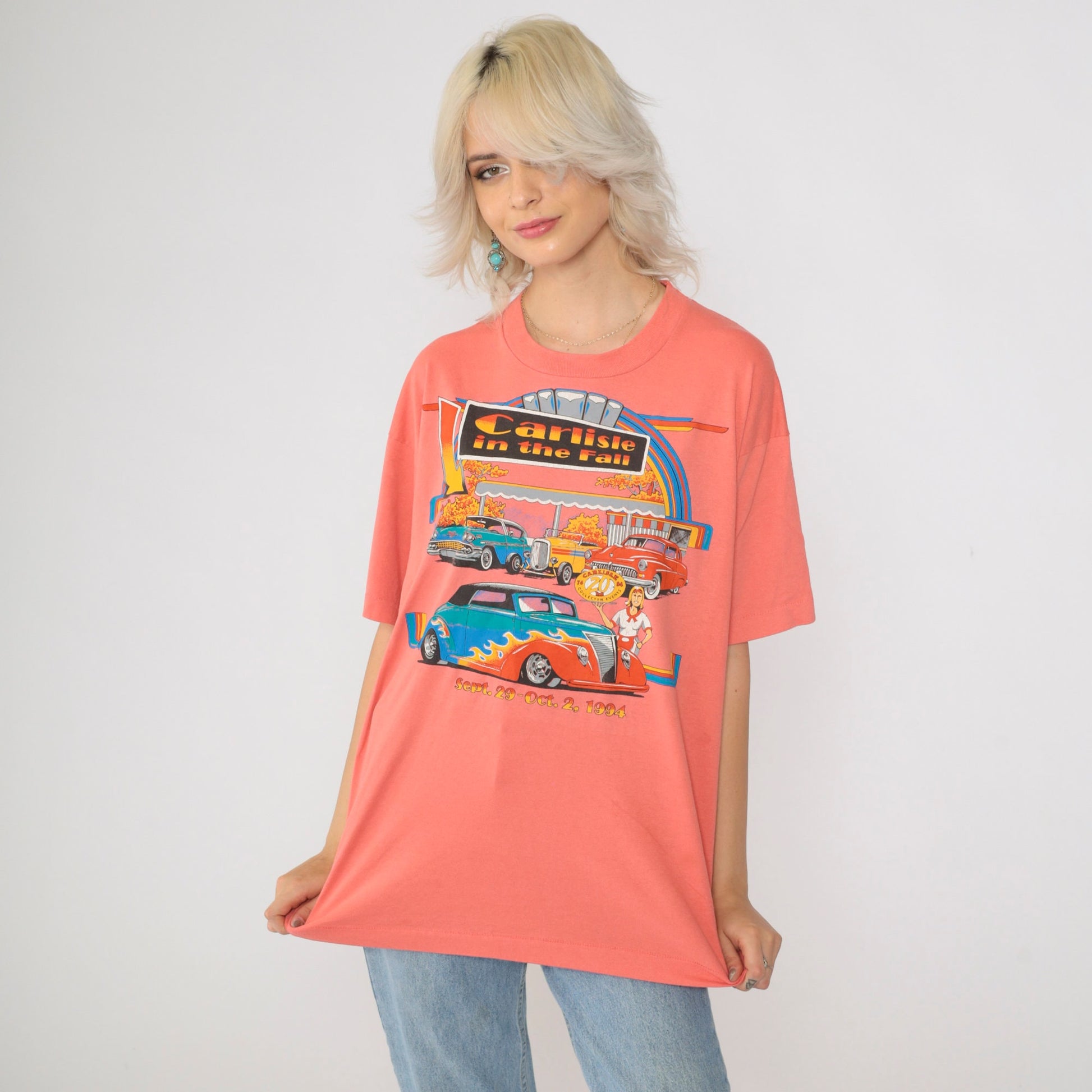 1994 Carlisle in the Fall Classic Car Graphic T-Shirt Coral Extra Large