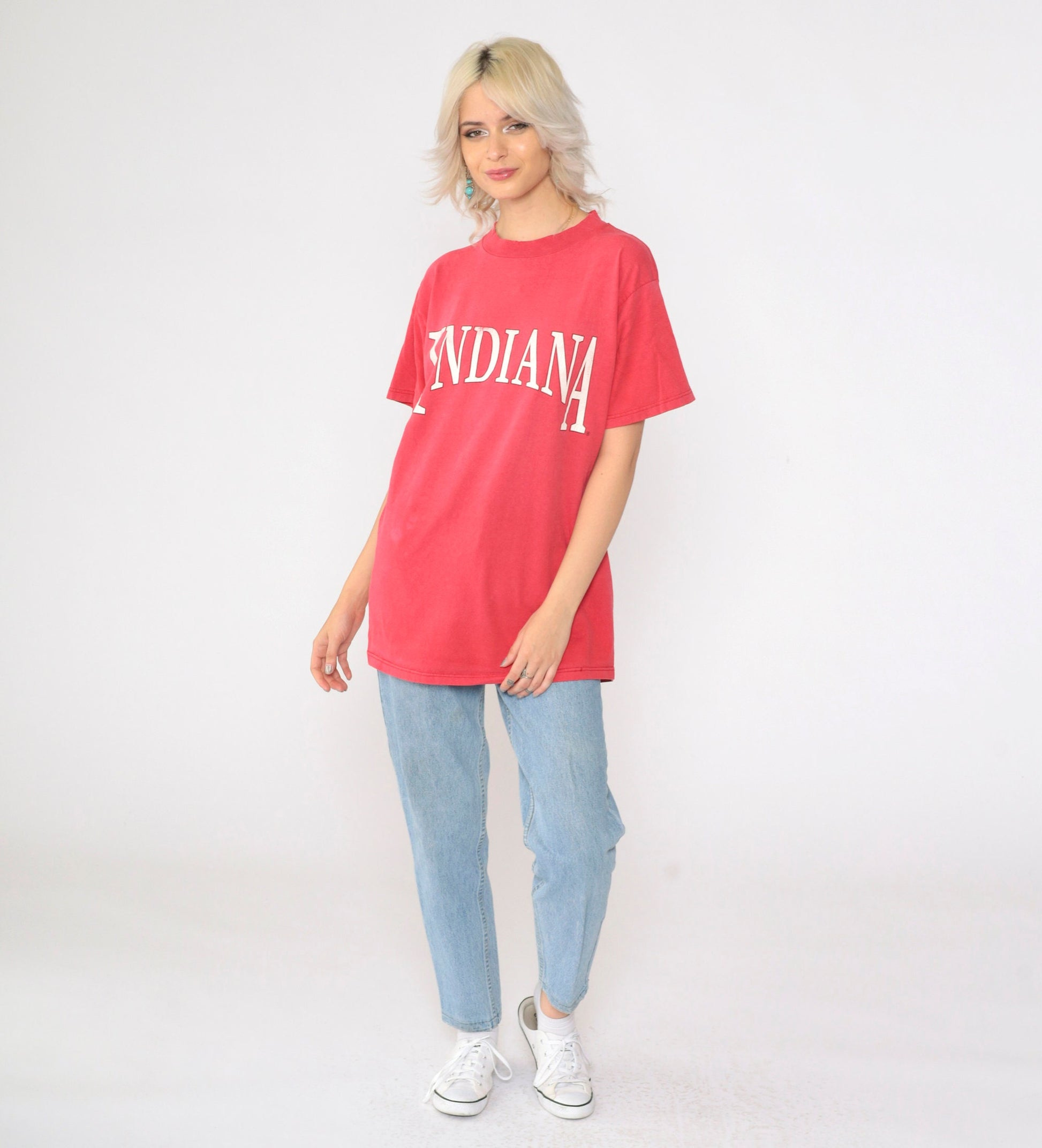 90s Indiana Graphic T-Shirt Faded Red Destination Tee Medium