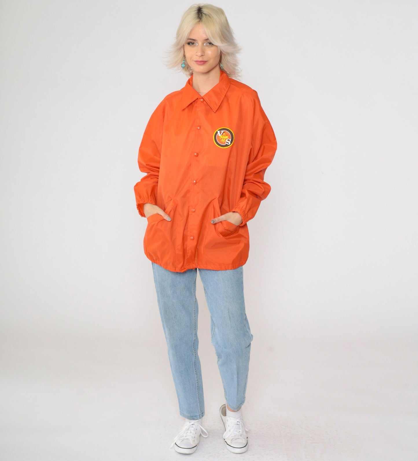 70s Boy Scouts of America Varsity Scout Orange Nylon Windbreaker Jacket Large L