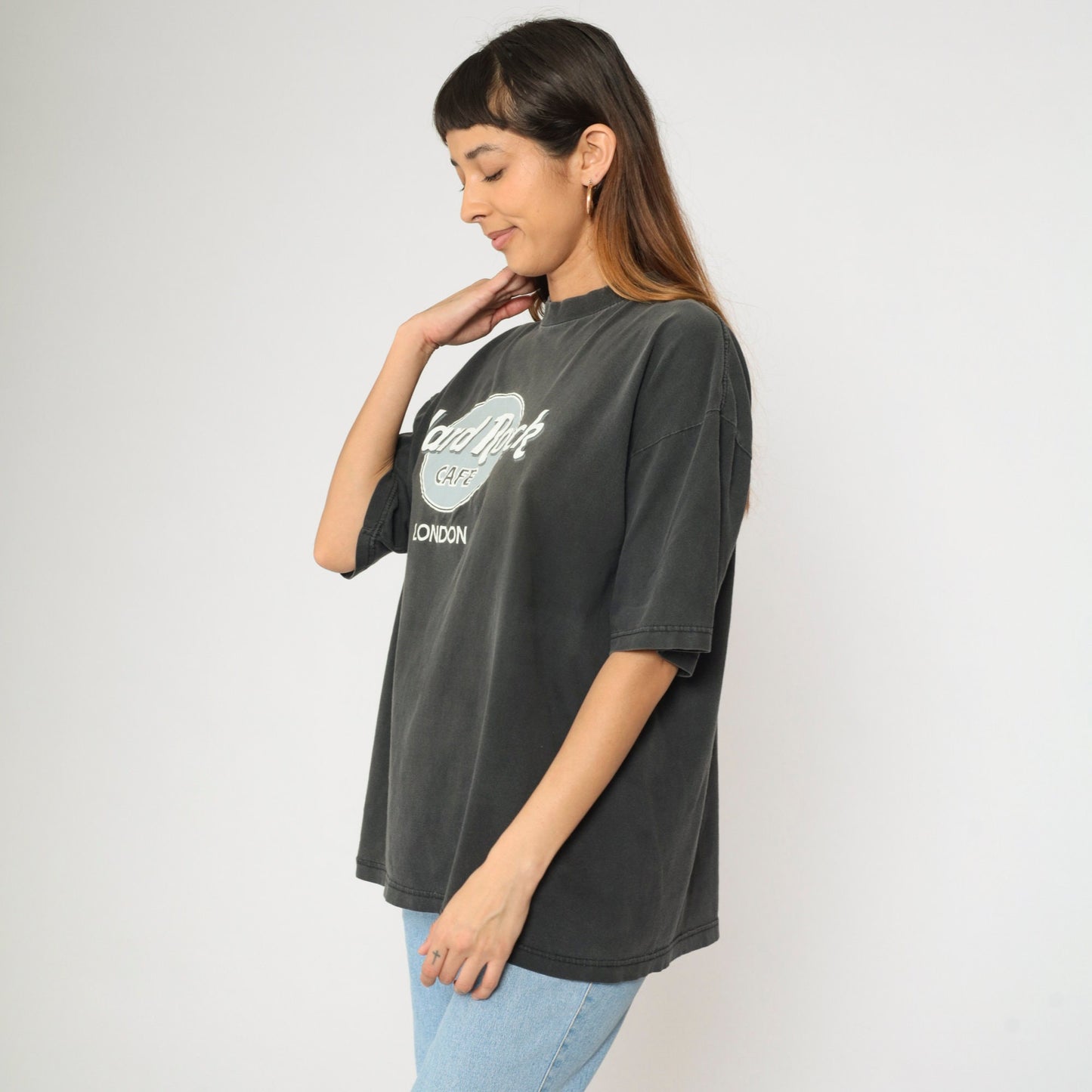 90s Hard Rock Cafe London Graphic T-Shirt Faded Black Extra Large XL