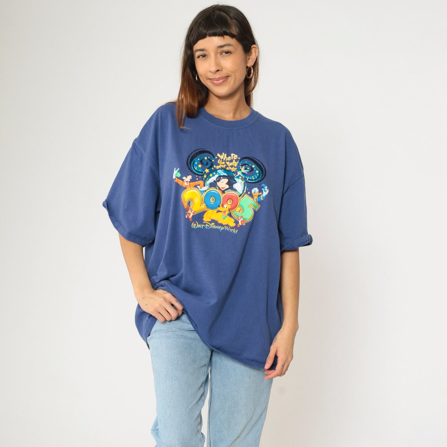 00s Walt Disney World Mickey Mouse Goofy Donald Duck Pluto Graphic Tee Blue Extra Extra Large XXL