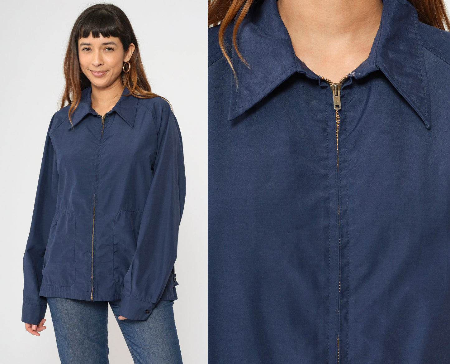 70s McGregor Drizzler Windbreaker Navy Zip Jacket Pointed Collar Extra Large