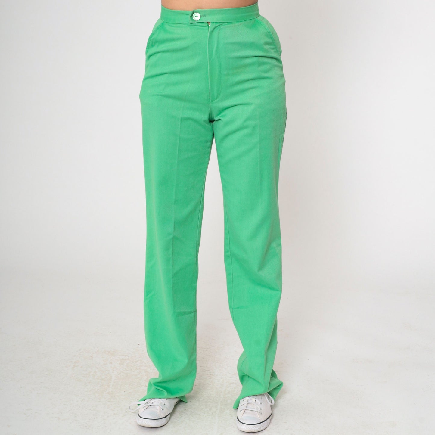70s Girl Scouts Green High-Waisted Straight Leg Trousers Small