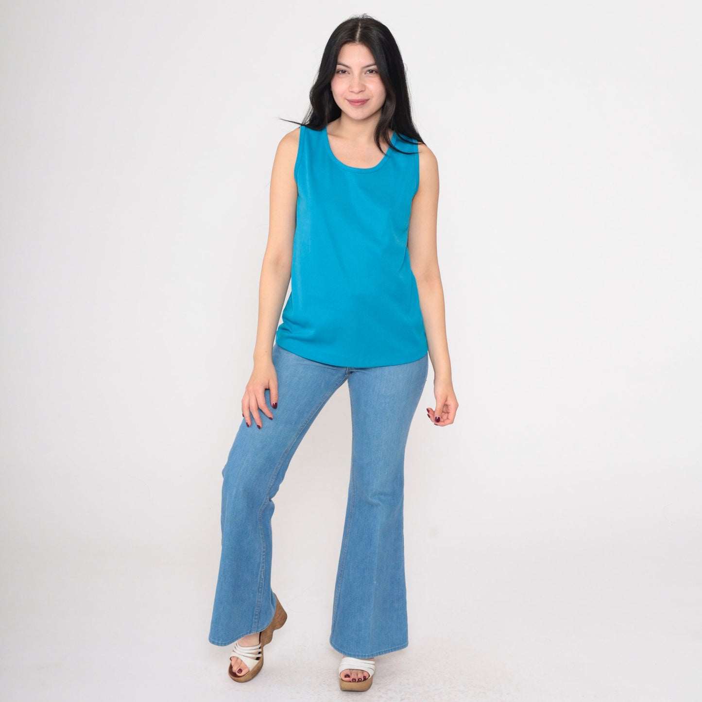 70s Sears Tank Top Bright Blue Scoop Neck Sleeveless Small S