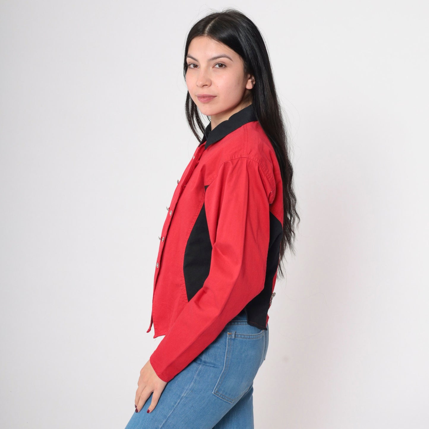 Y2K Wrangler Silver Lake Color Block Western Shirt Red Black Cotton Large