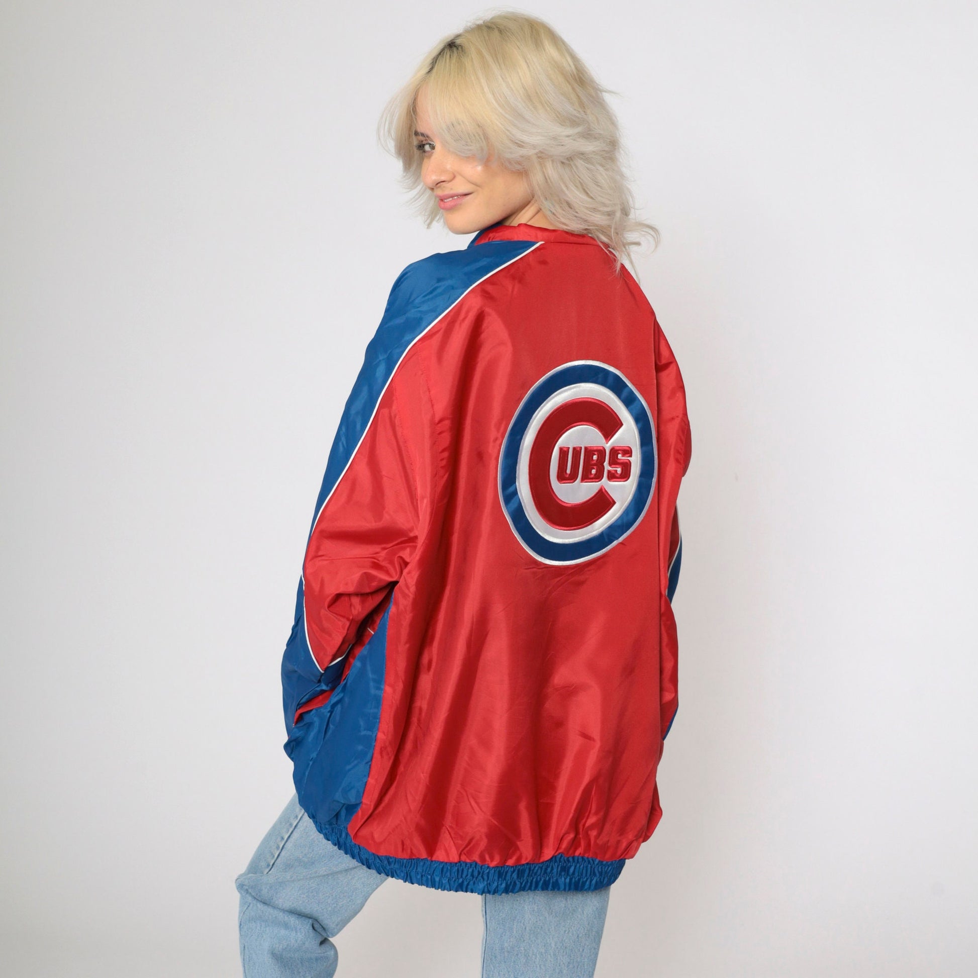 Chicago Cubs Reversible Windbreaker Fleece Jacket Red Blue Color Block XXL