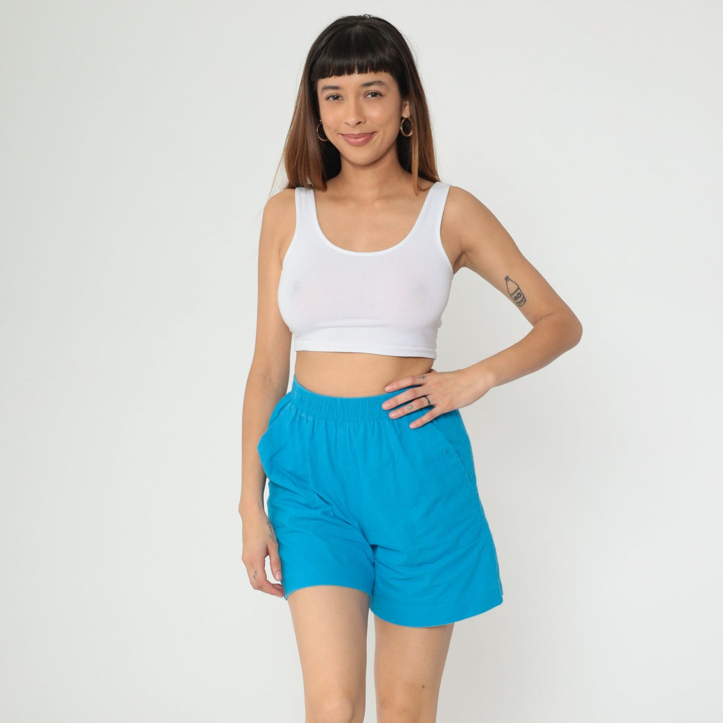 90s Blue Cotton Lounge Shorts High Waist Elastic Waist Small S