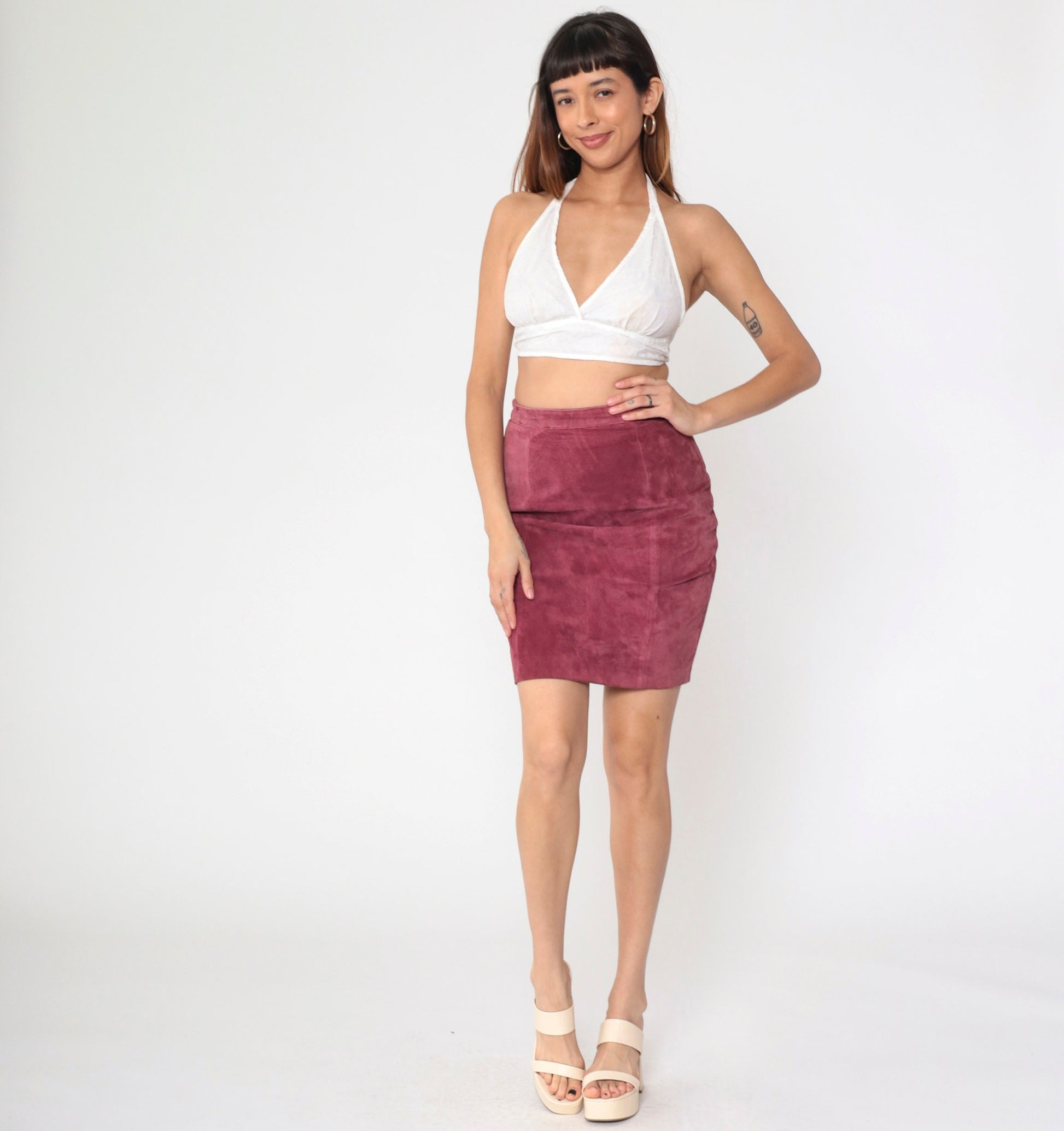 90s Gitano Suede Mini Skirt Deep Pink Pencil High Waist Small S