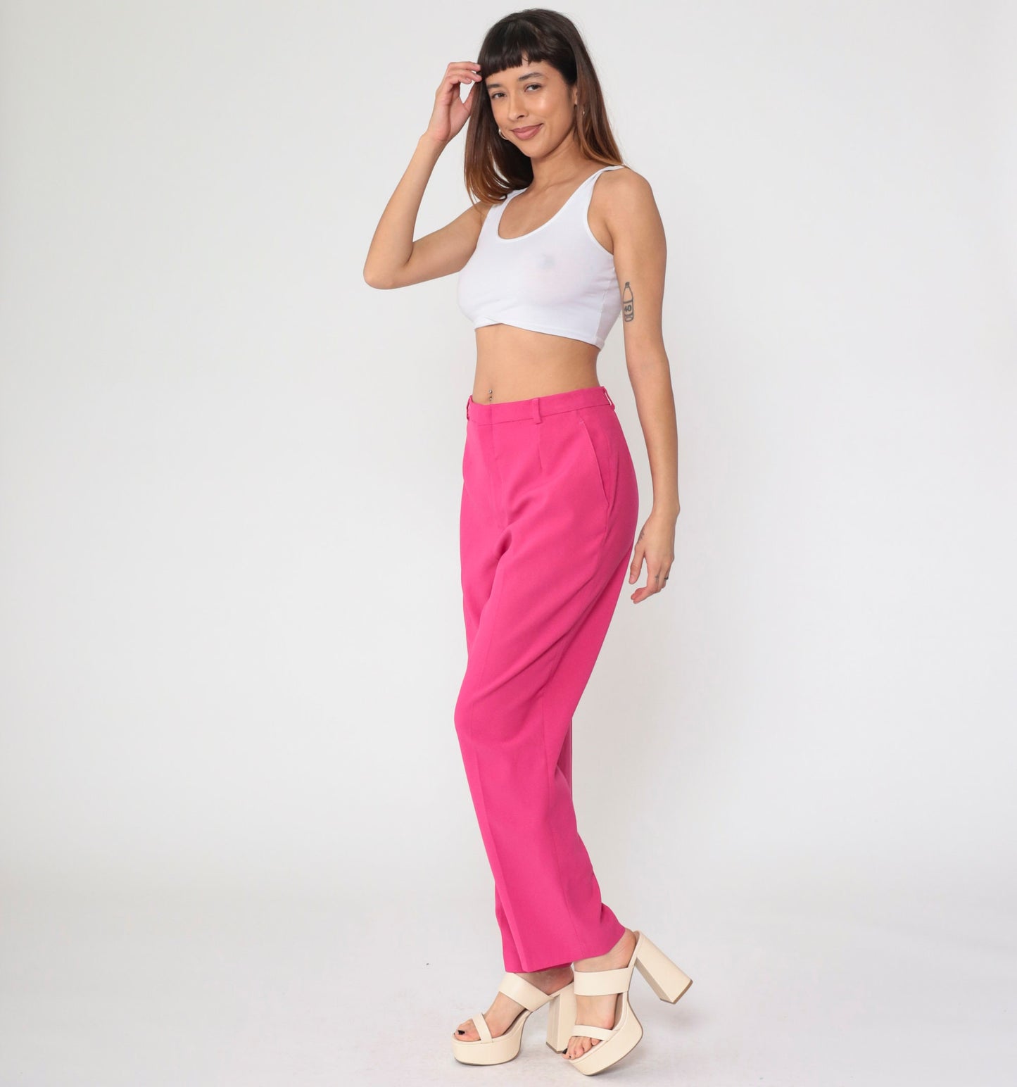 80s Haggar Hot Pink High-Waist Straight Trousers Size 14