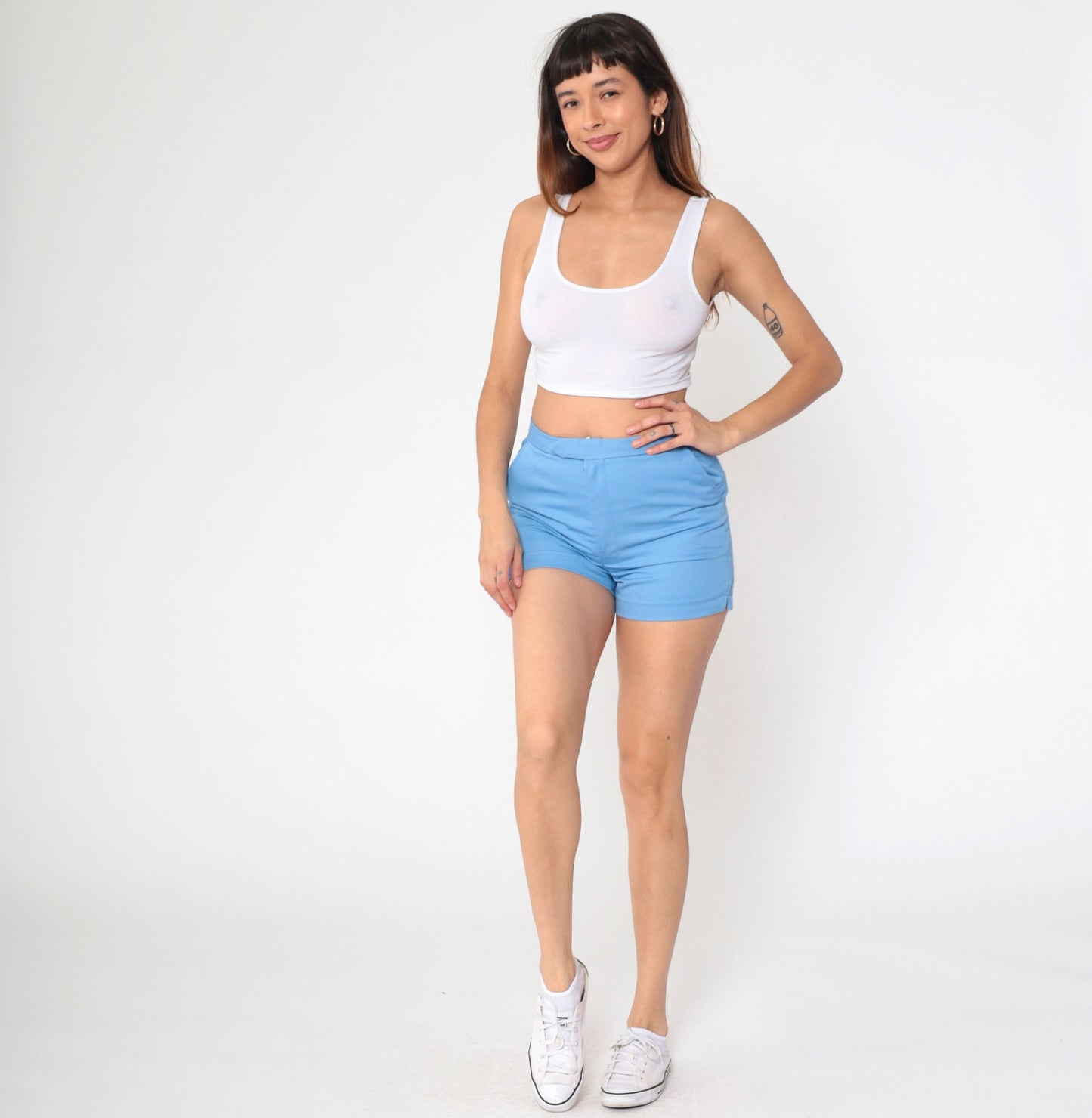 70s Blue High-Waisted Shorts Cotton Blend Small S