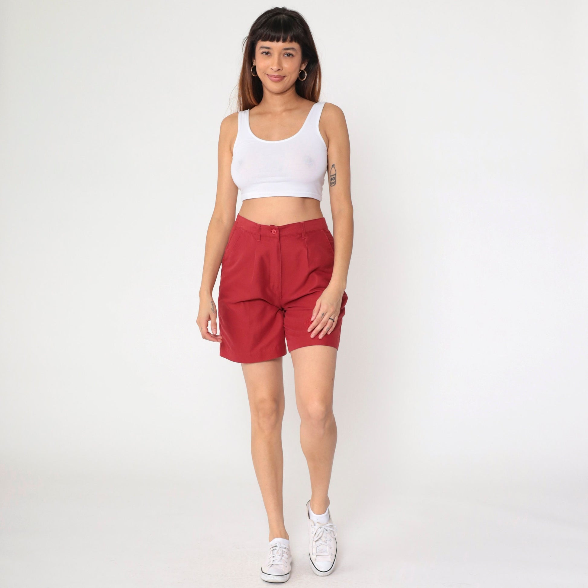 00s Makaha Valley Country Club Red Pleated High-Waist Shorts Small