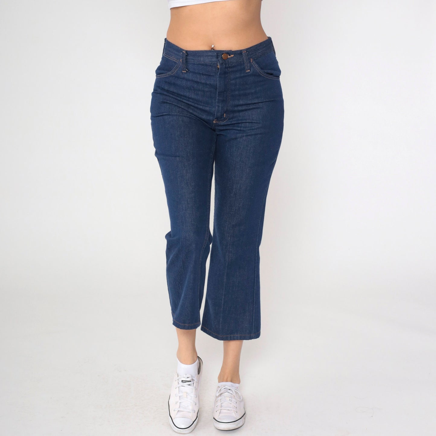 Wrangler 80s Dark Wash High Waisted Bootcut Jeans Cropped Ankle Medium