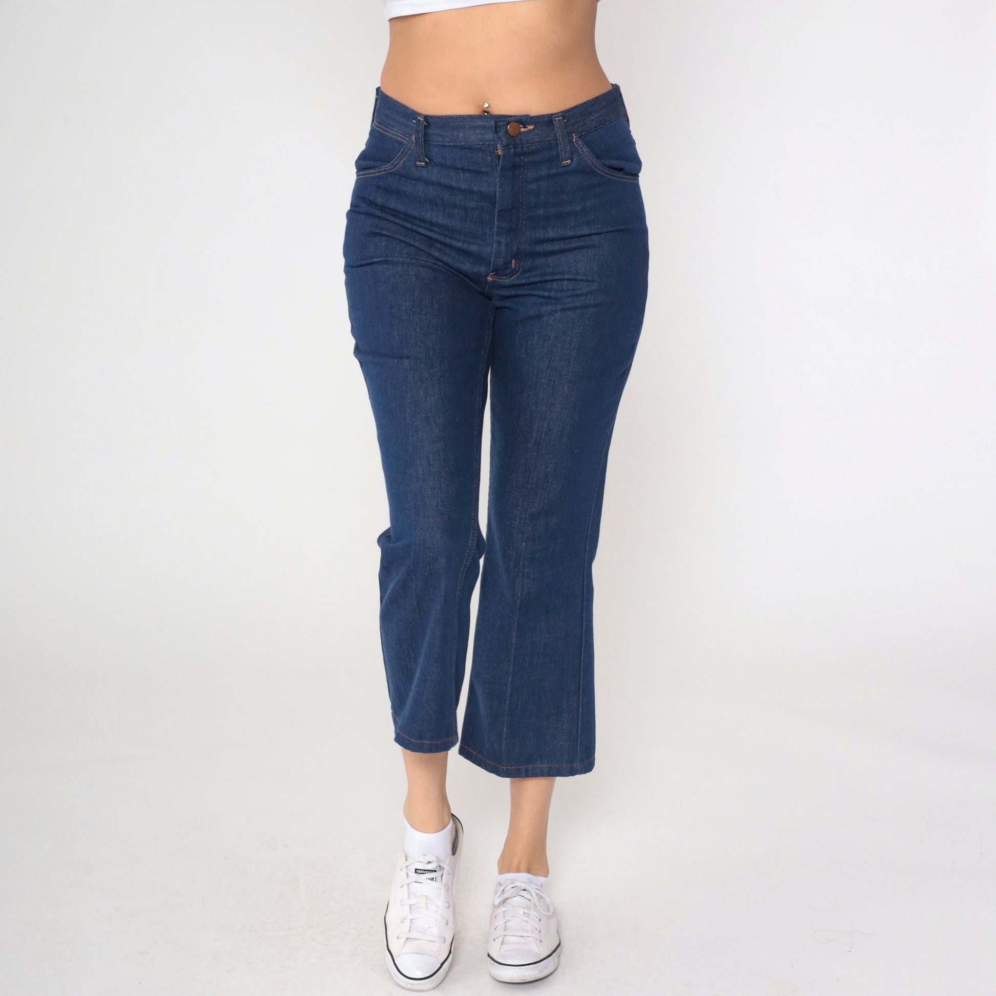 Wrangler 80s Dark Wash High Waisted Bootcut Jeans Cropped Ankle Medium