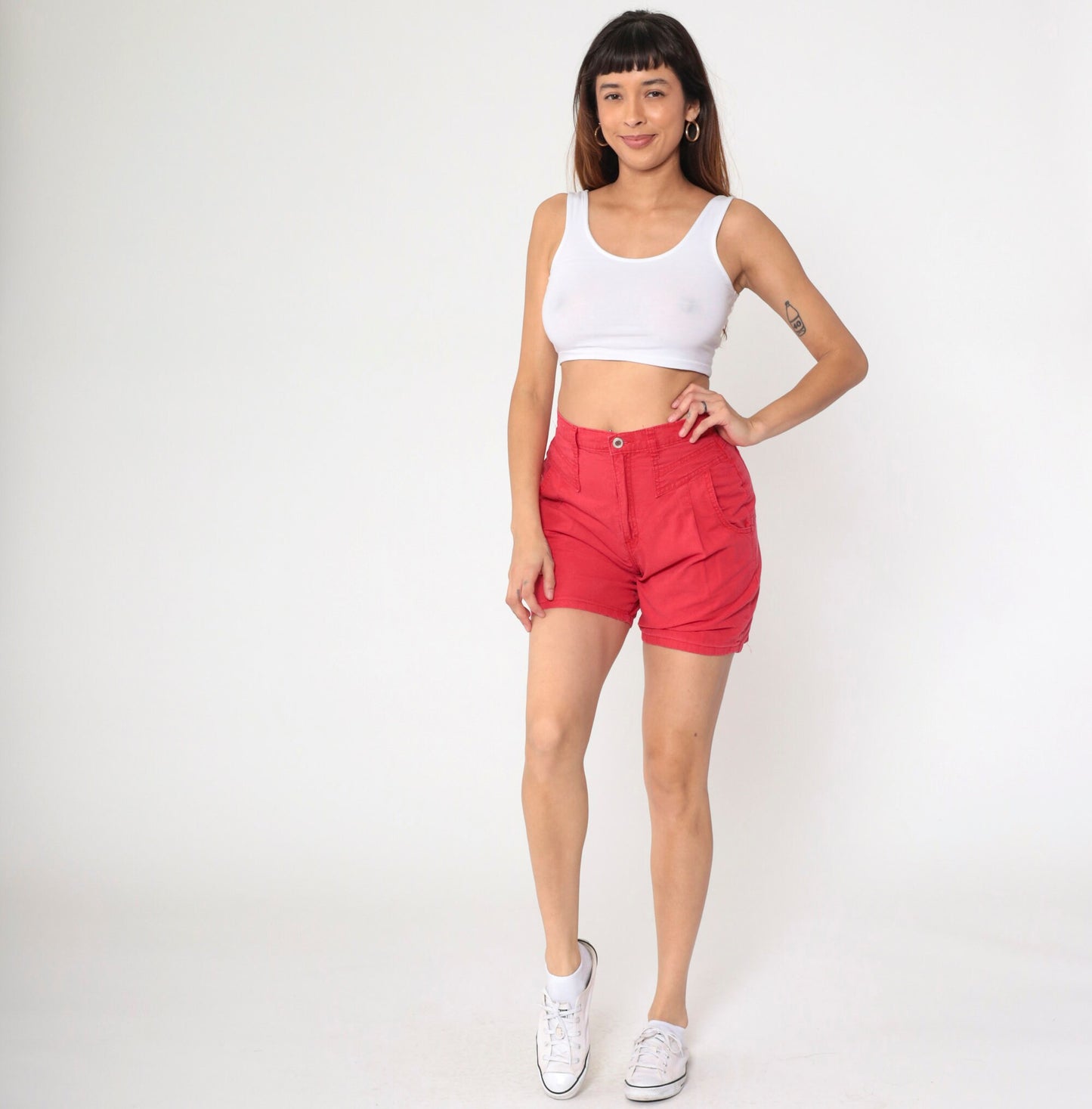 90s Red Pleated High-Waist Shorts Cotton Trouser Small