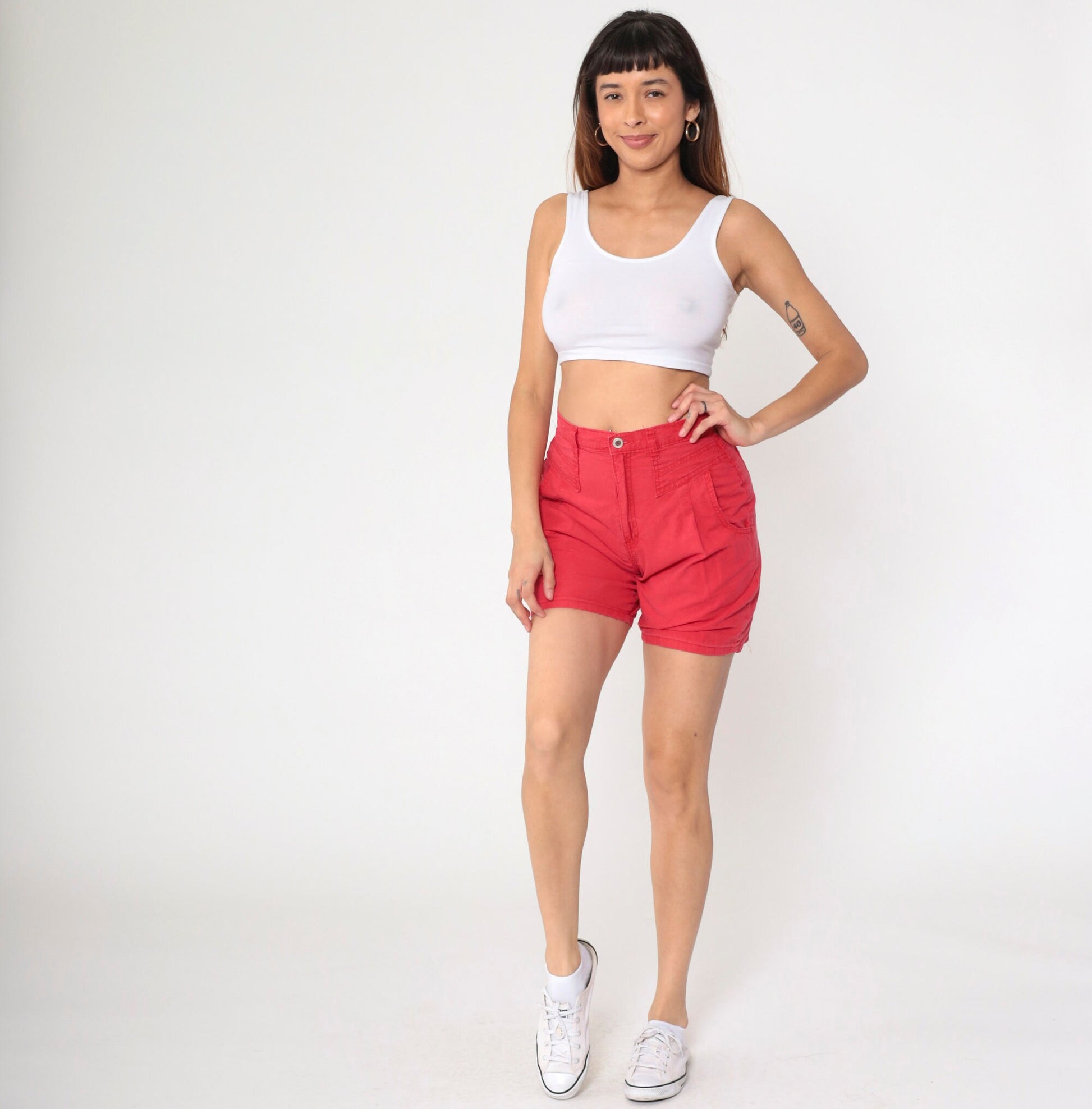 90s Red Pleated High-Waist Shorts Cotton Trouser Small