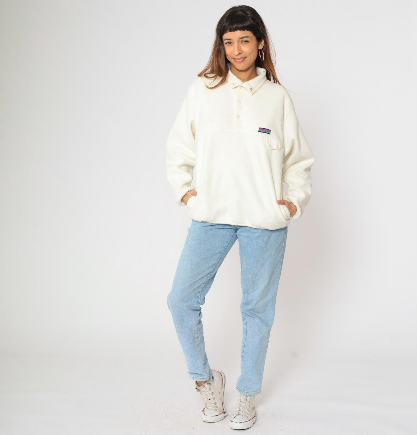 90s Gap Cream Fleece Quarter-Snap Sweatshirt Small