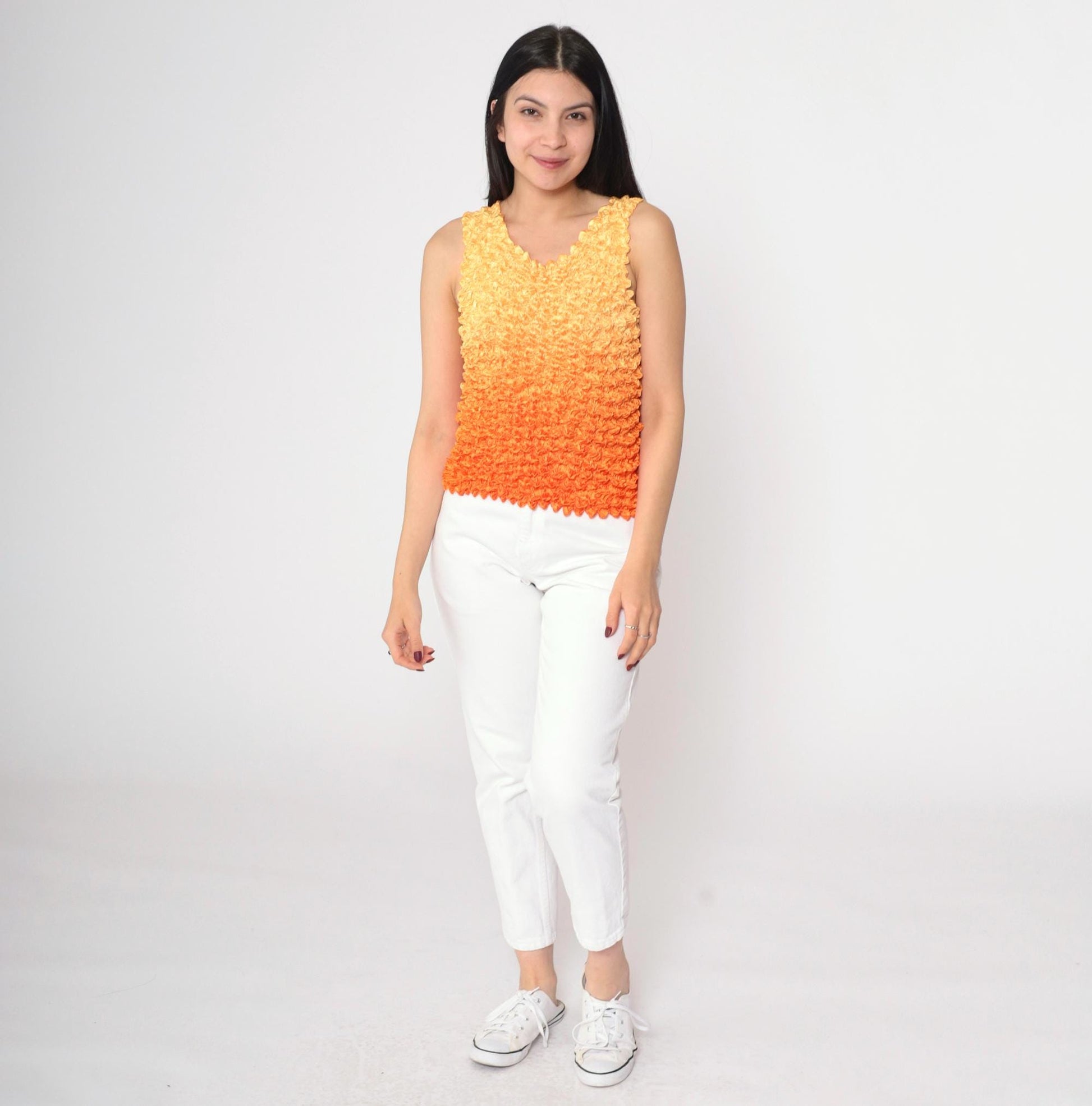 Y2K Ombre Popcorn Texture Tank Top Orange Gradient Stretchy Small Medium