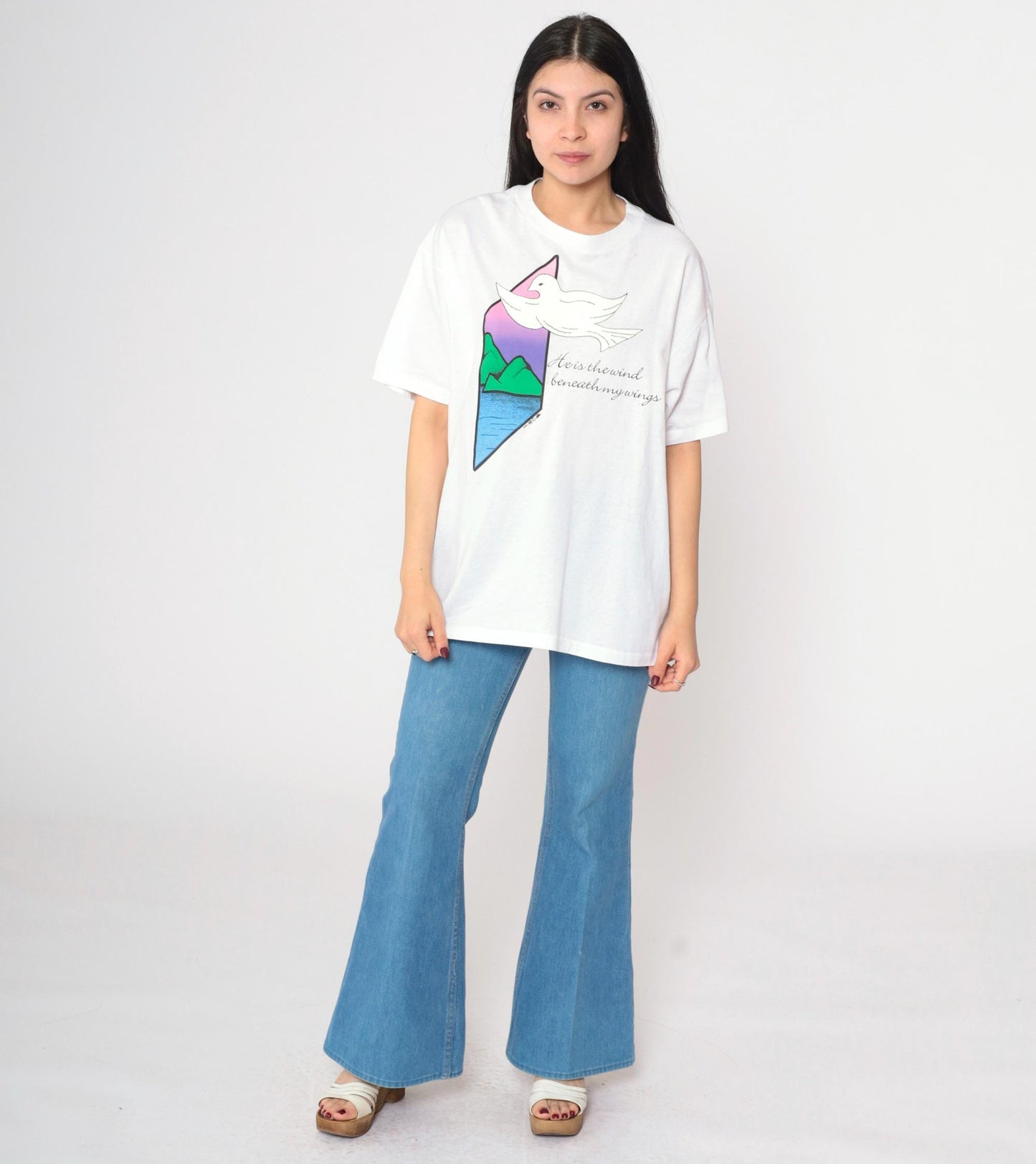 90s Christian Dove Graphic T-Shirt White Crewneck Single Stitch Large