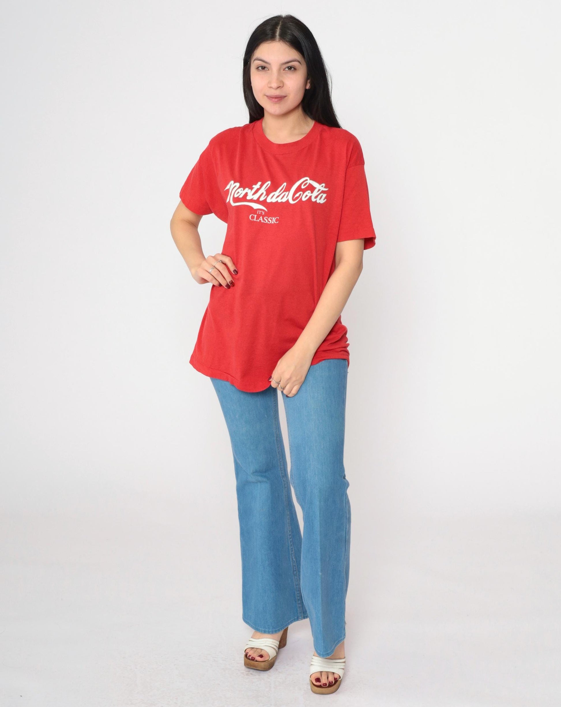 90s North daCola North Dakota Graphic T-Shirt Faded Red Medium