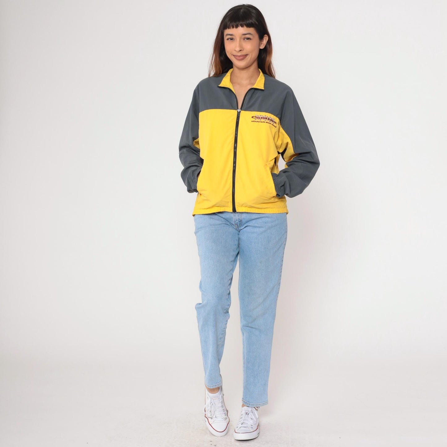 90s Cantina Mountain Bike Windbreaker Yellow Gray Color Block Large L