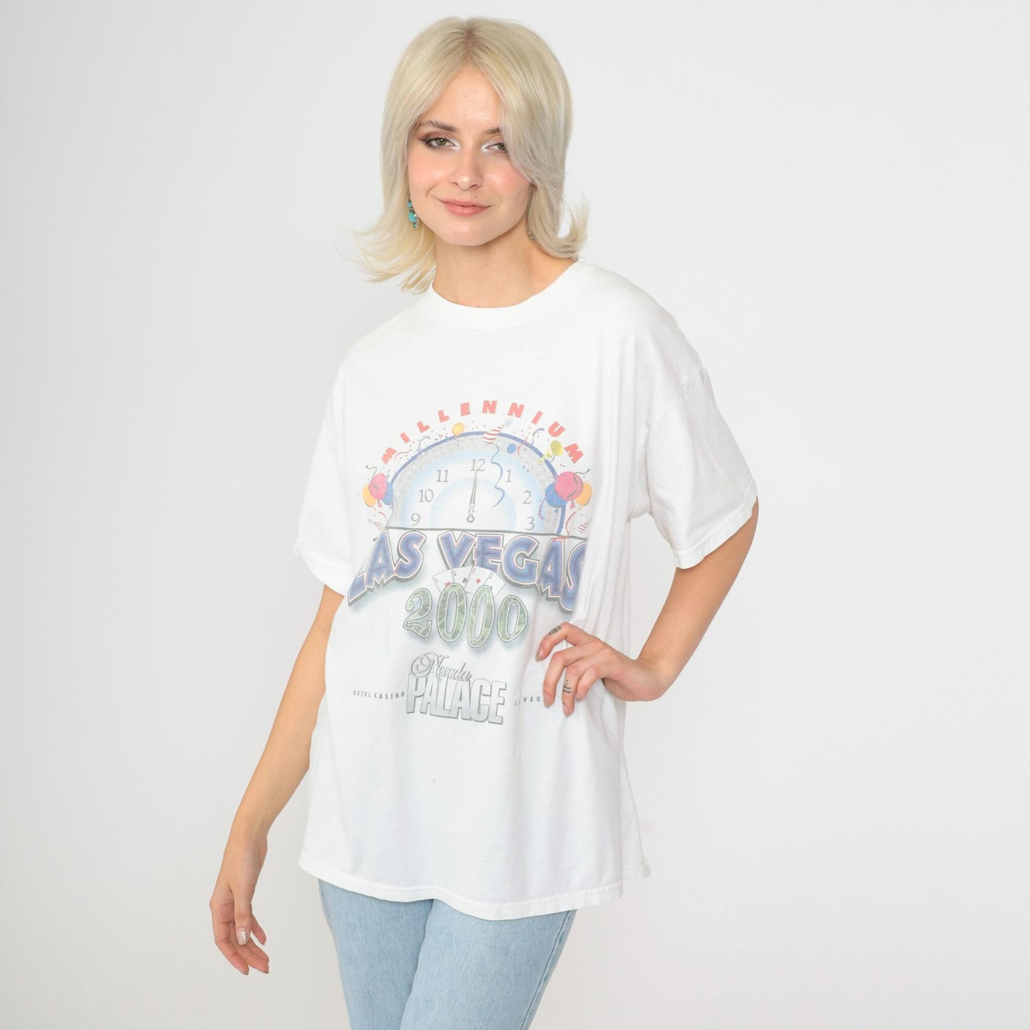 Y2K Las Vegas Nevada Palace Millennium Graphic T-Shirt 00s Large