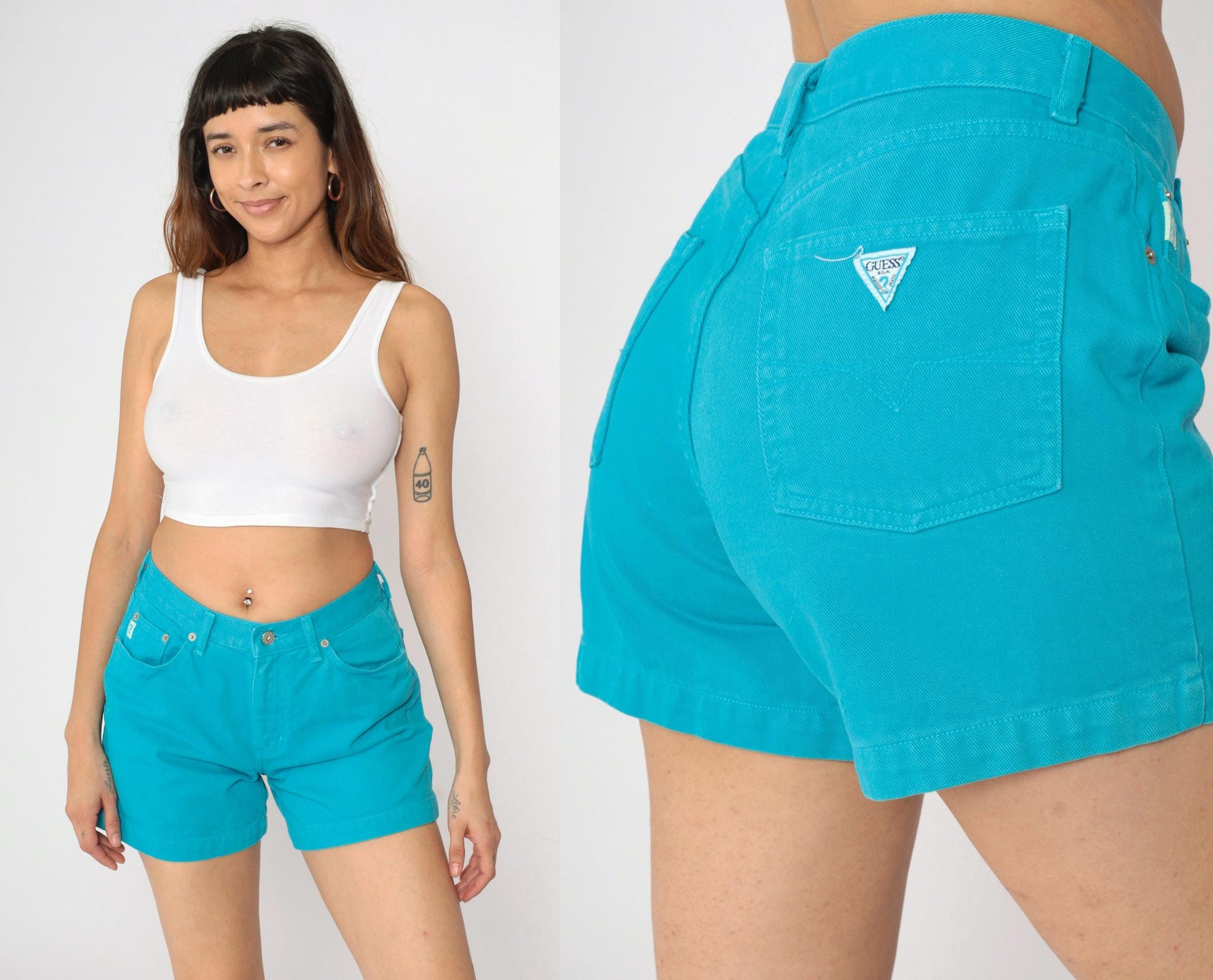 90s Guess Turquoise Denim Shorts Mid Rise Small 30