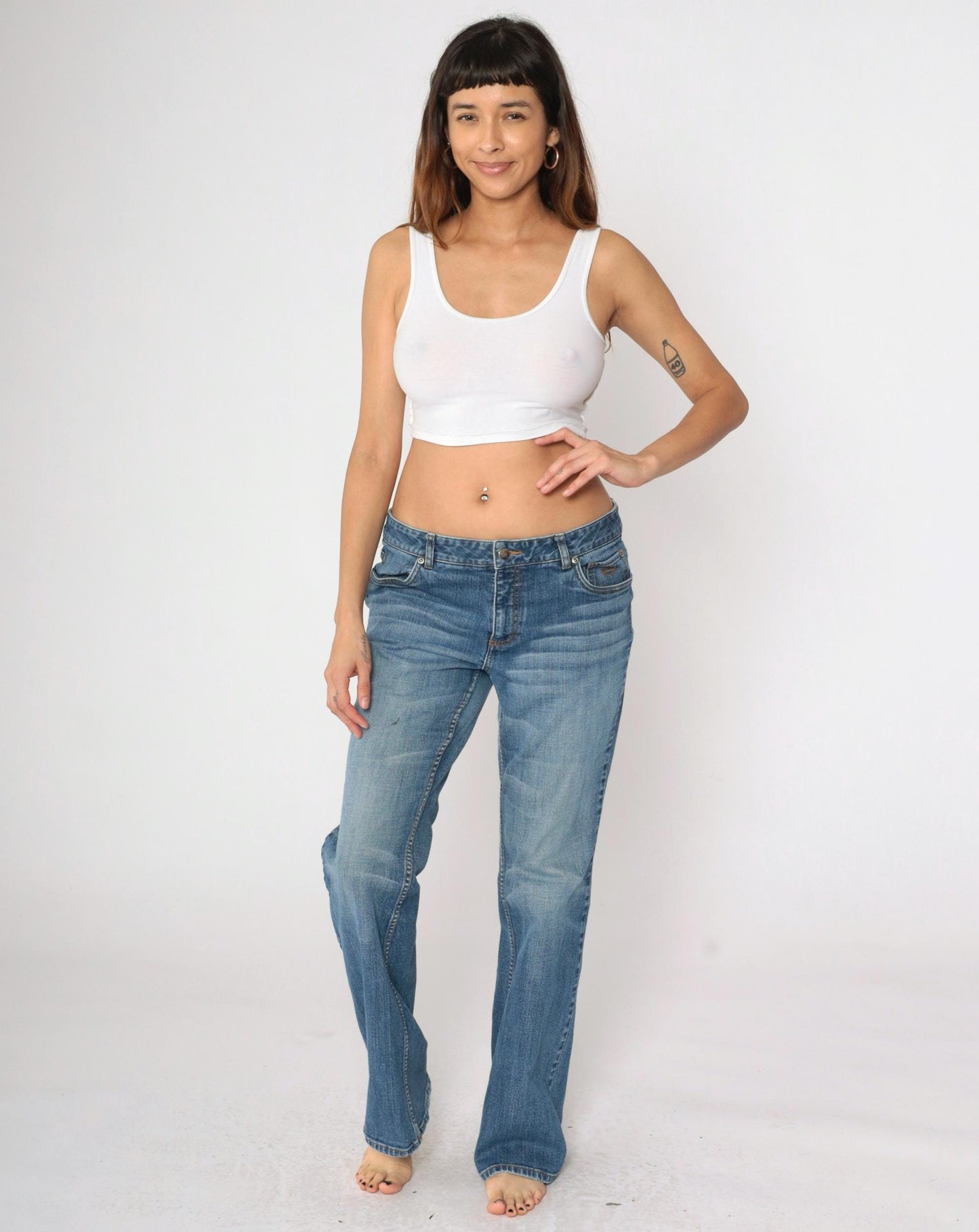 Harley Davidson Y2K Medium Wash Flared Jeans Mid Rise Bootcut Long 14