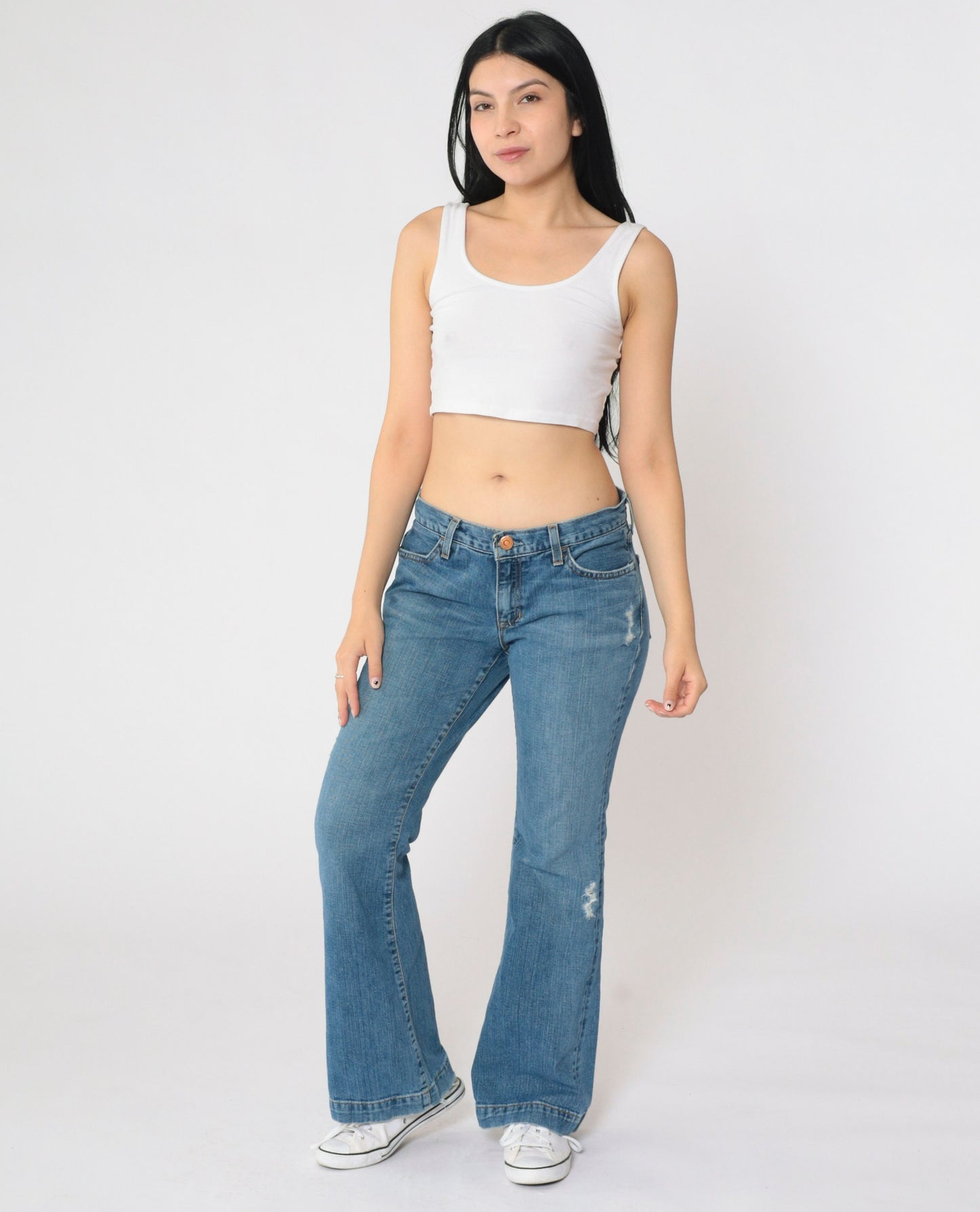Gap Y2K Low Rise Flared Jeans Blue Distressed Denim Small 6