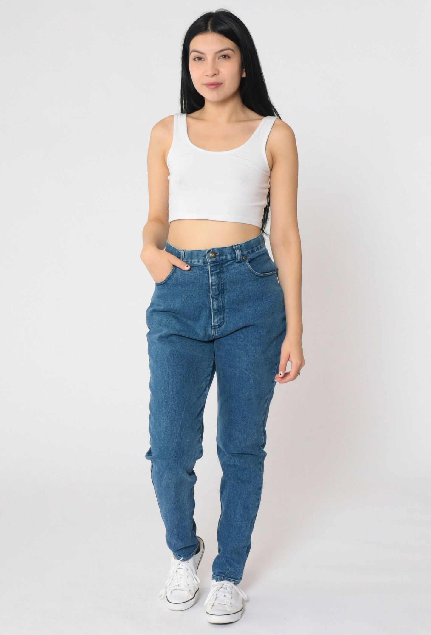 90s Forenza High Waist Tapered Jeans Blue Stretch Denim Small