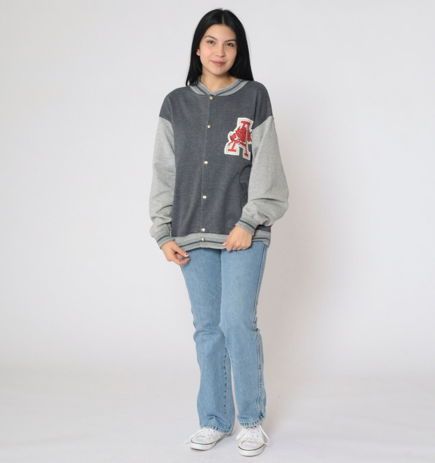 90s Arkansas Razorbacks National Champs Snap Jacket Grey Colorblock Large