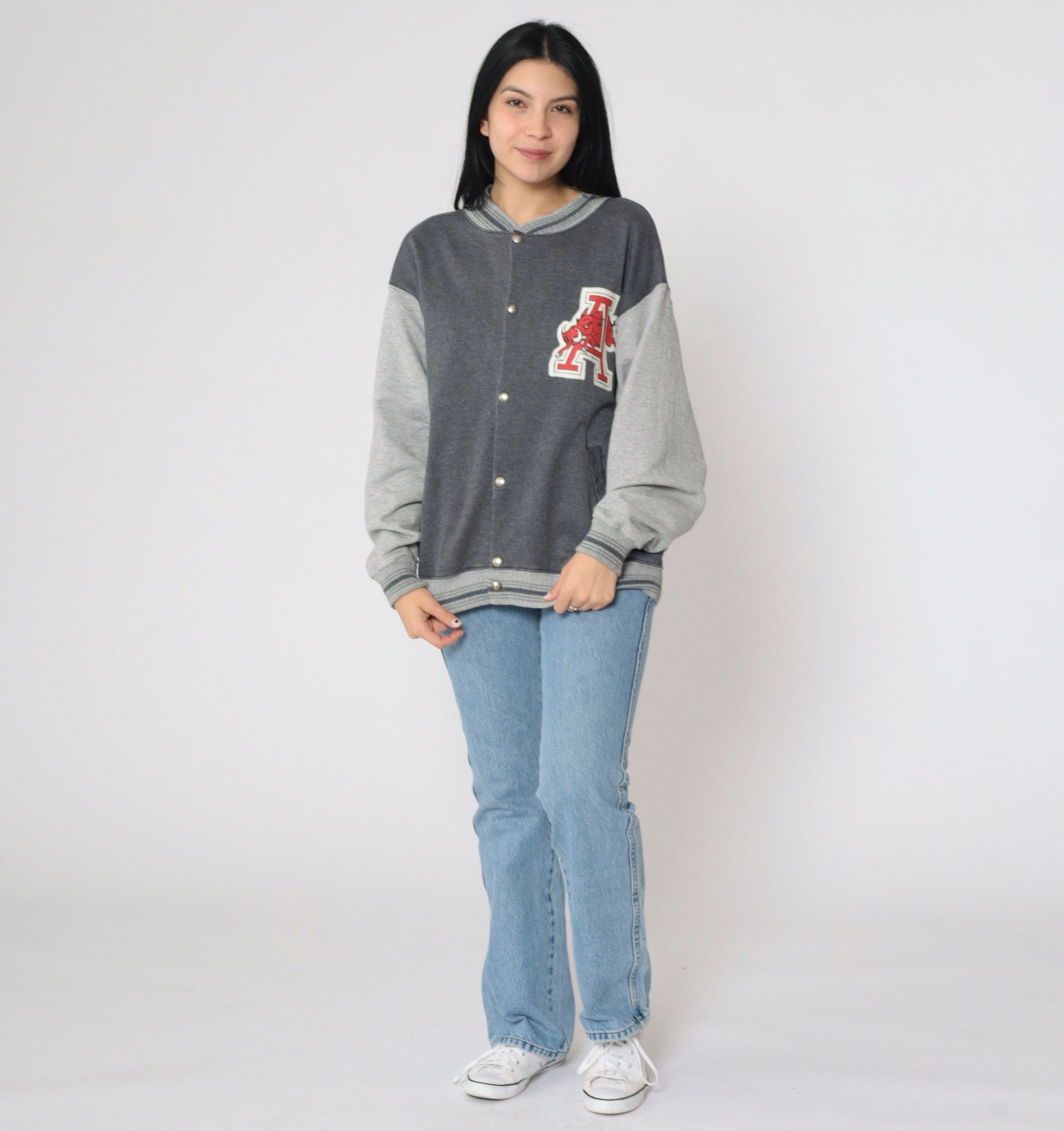 90s Arkansas Razorbacks National Champs Snap Jacket Grey Colorblock Large