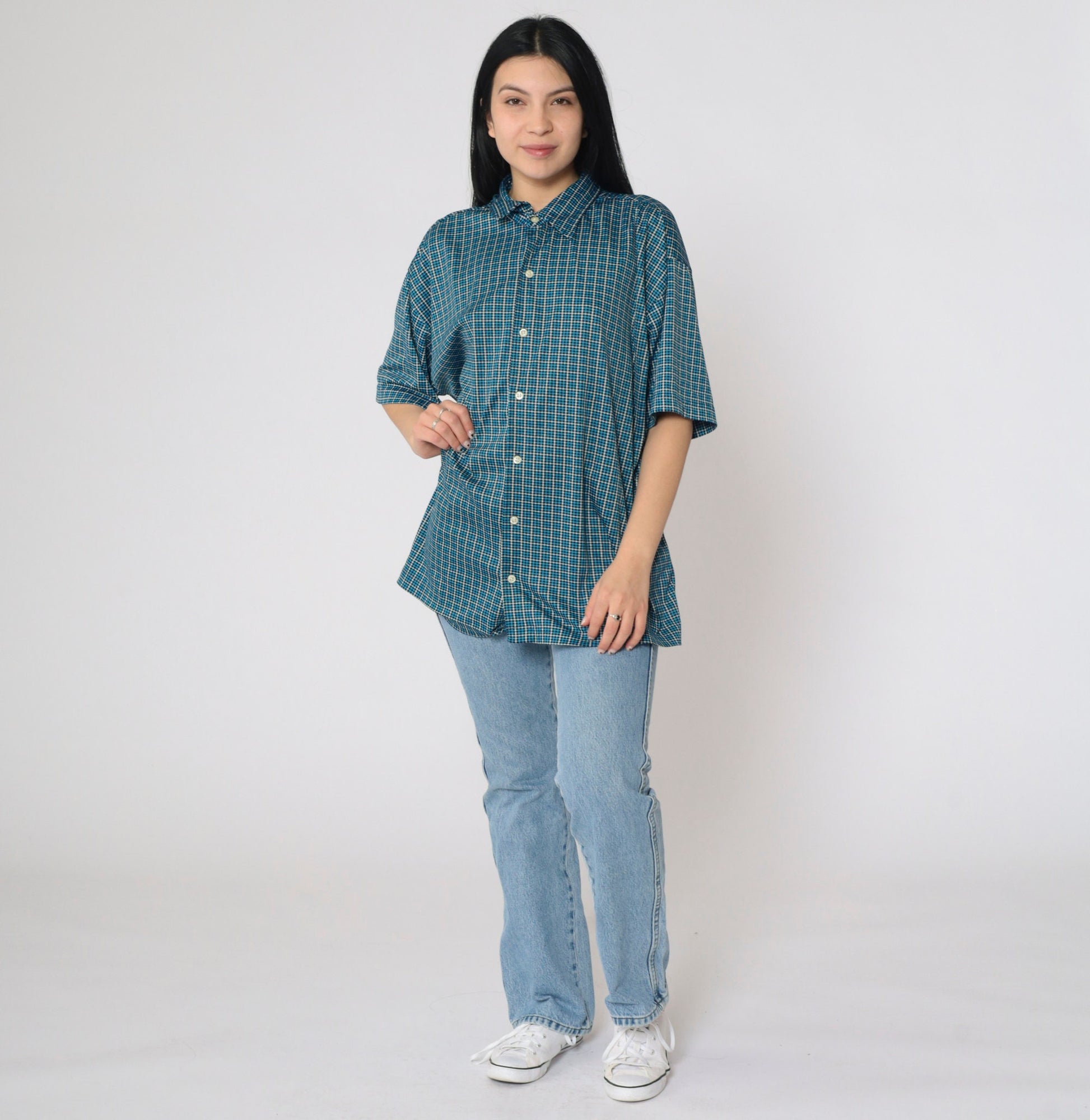 Gap Y2K Blue Houndstooth Button-Up Shirt Men's Extra Large XL
