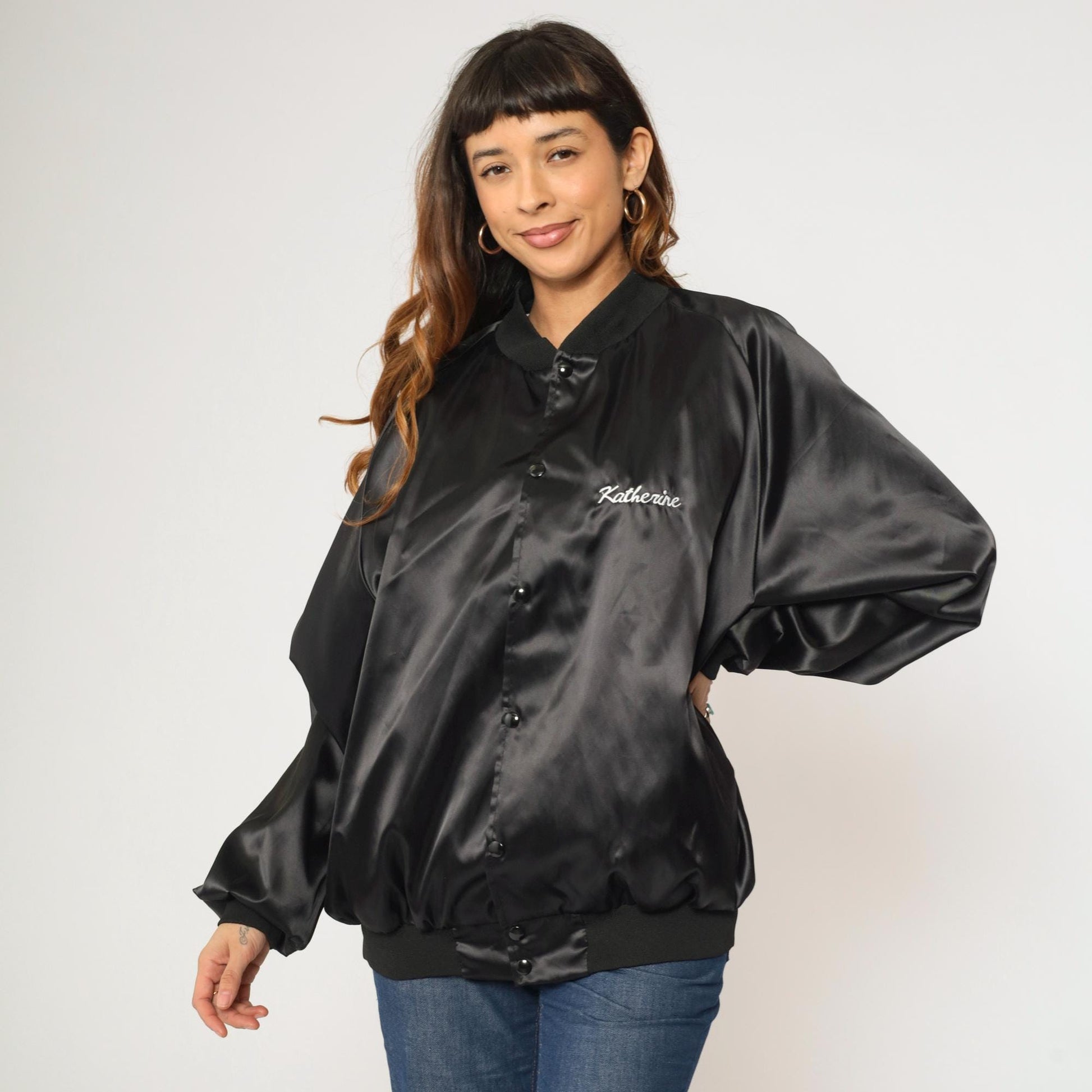90s Midwest New Mexico Community Action Program Satin Bomber Jacket Black XXL