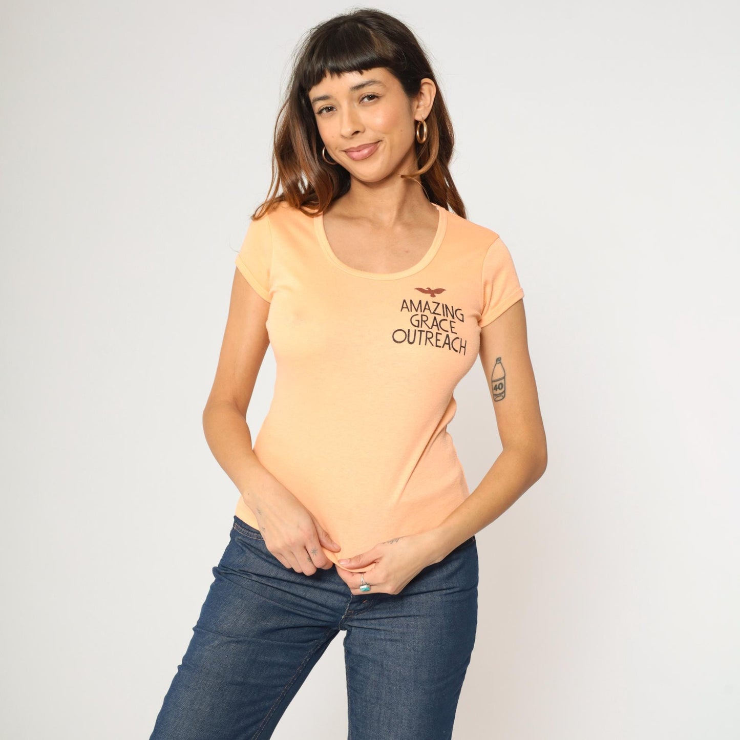 70s Amazing Grace Outreach Peach Graphic Tee Bible Verse Dove Small S