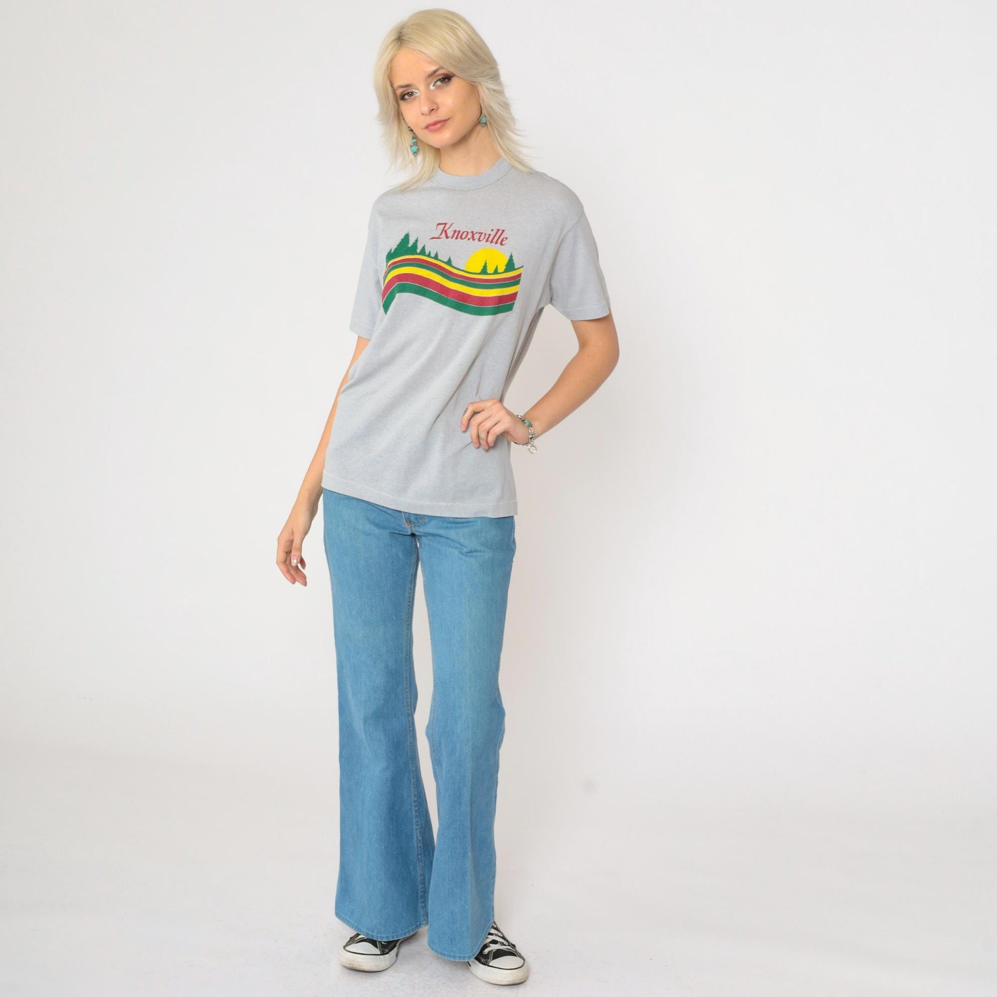 80s Knoxville Tennessee Graphic T-Shirt Grey Nature Print Small